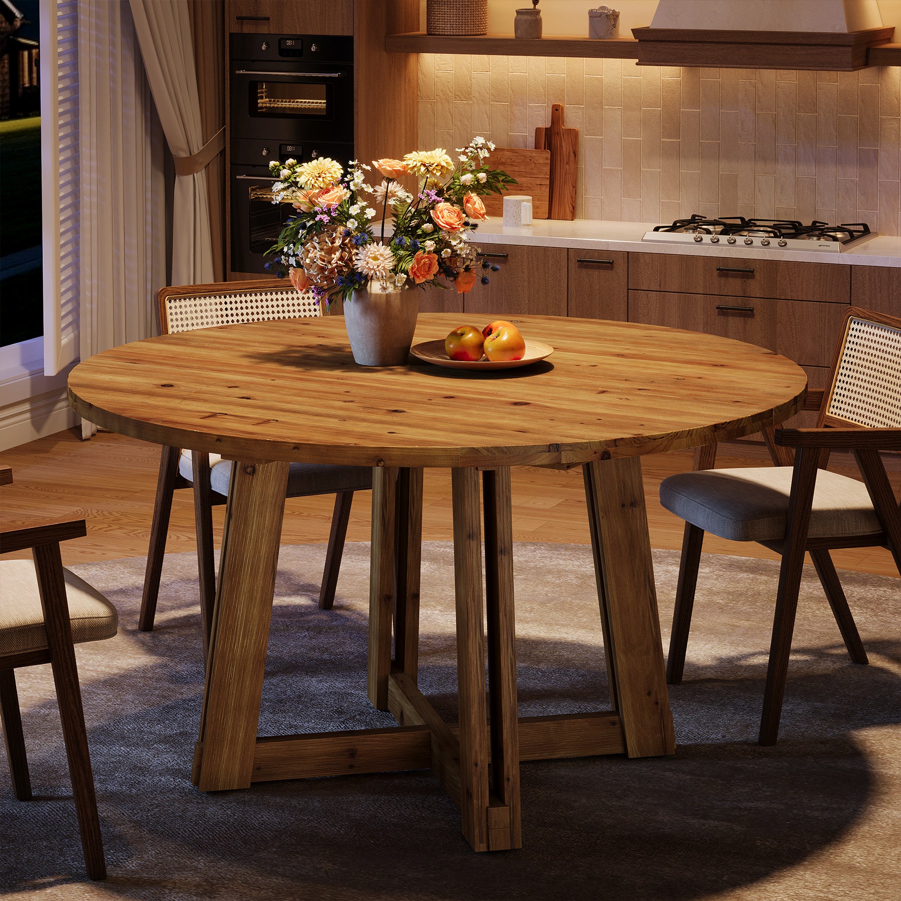 Tribesigns 47.3-Inch Solid Wood Round Dining Table for 4-6 People, Farmhouse Kitchen Table with Cross-Shaped Base for Dining Room