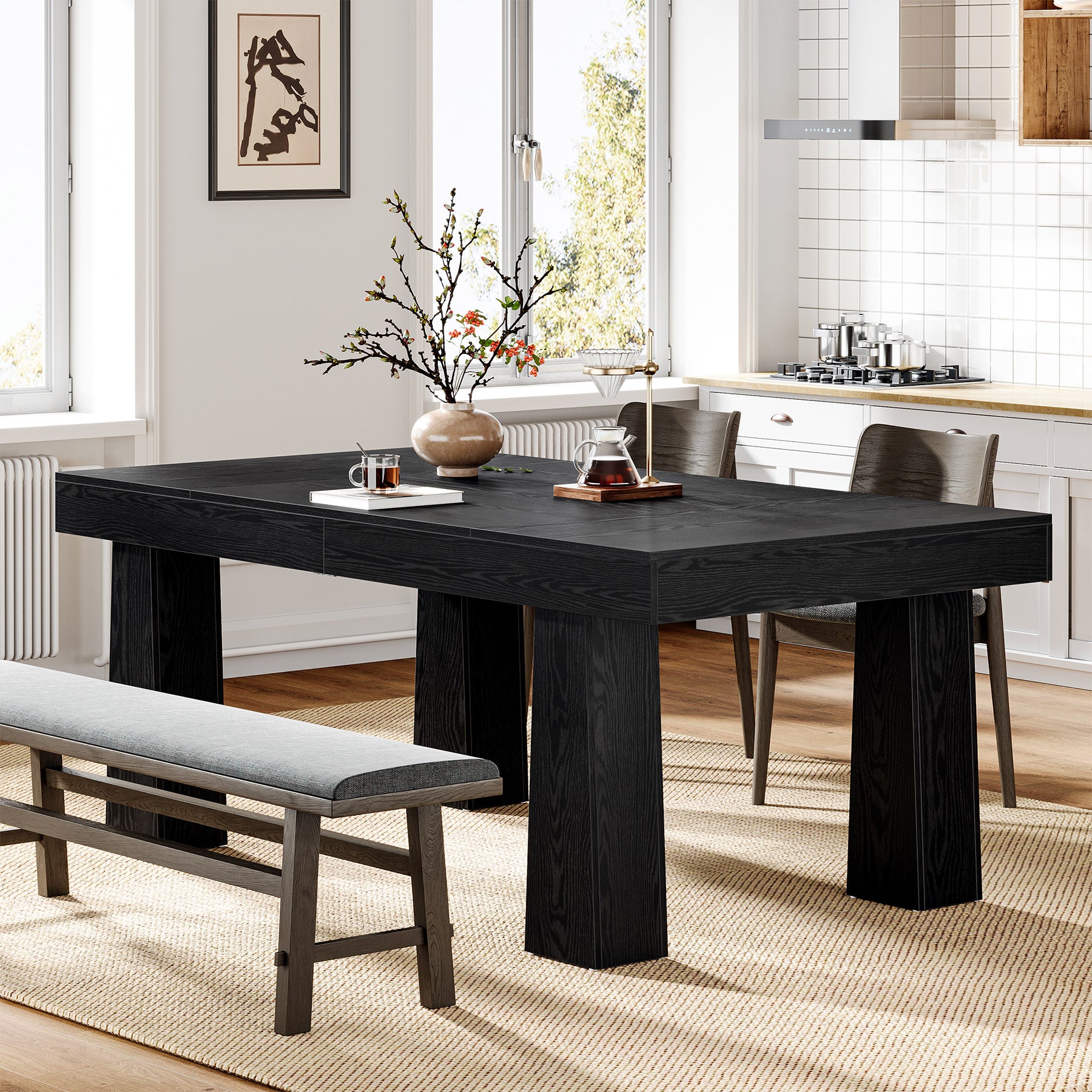 Tribesigns 63" Dining Table, Rectangular Kitchen Table for Dining Room