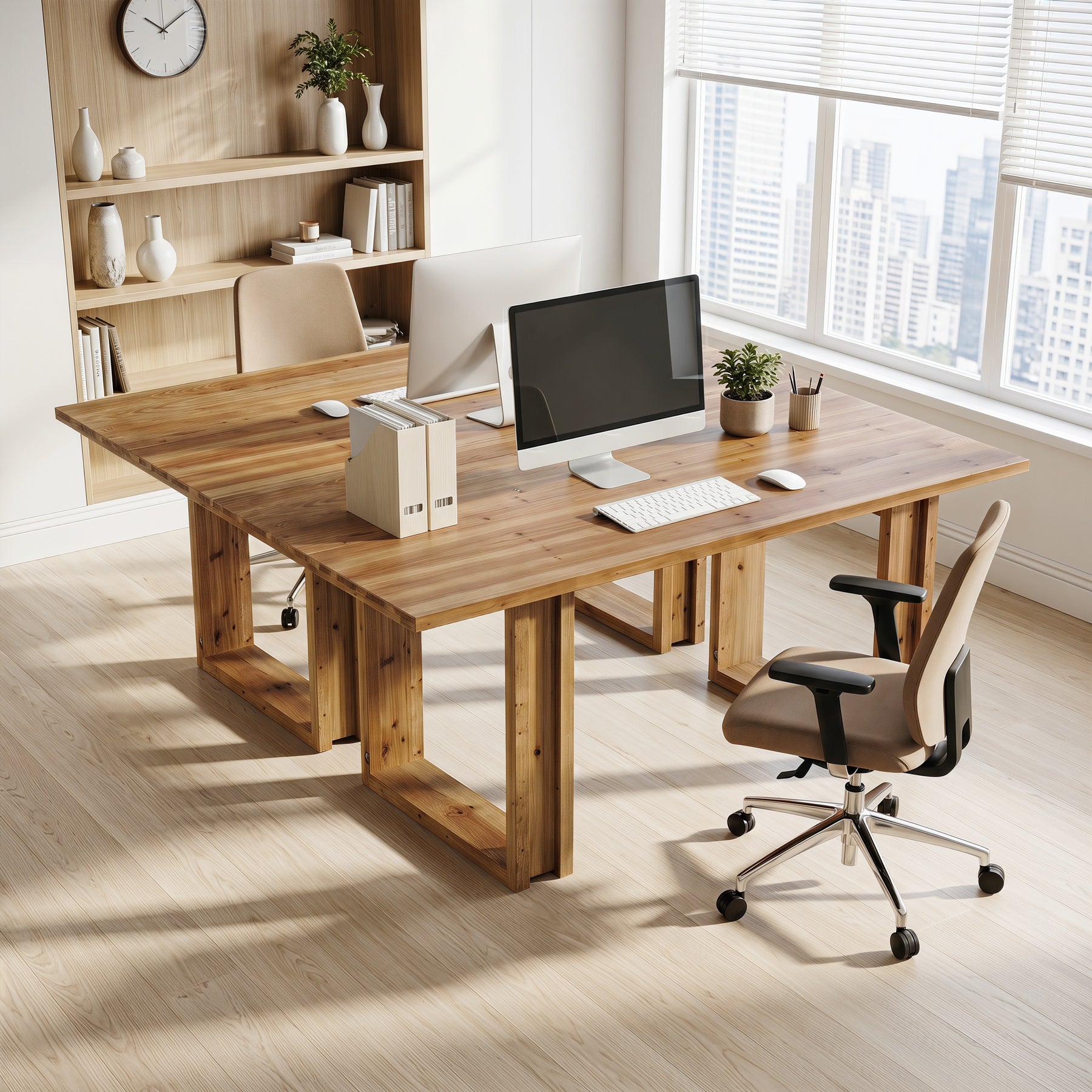 Tribesigns 63-Inch Solid Wood Office Desk, Farmhouse Computer Desk for Home Office and Study