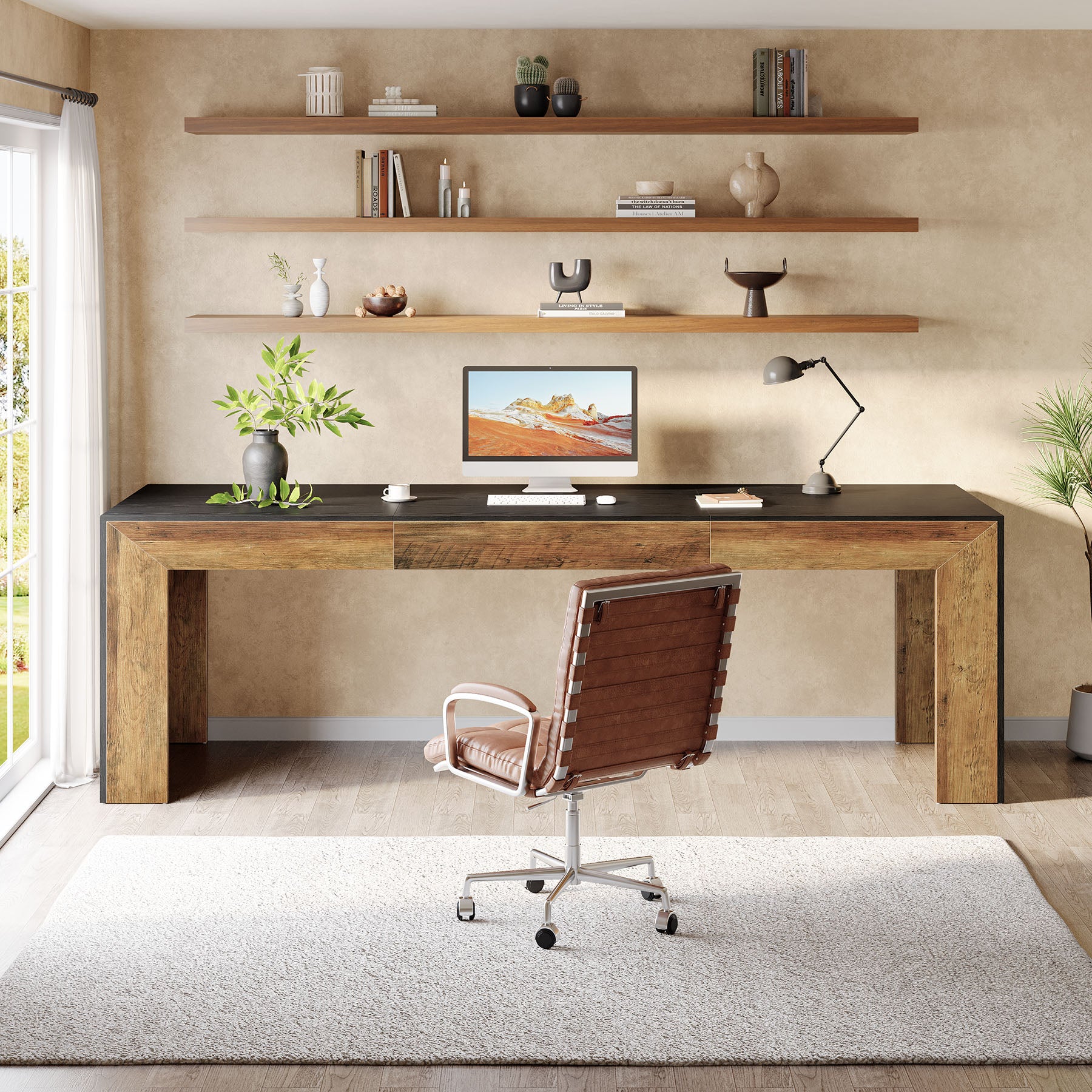 78.7-Inch Two-Person Computer Desk with Reinforced Double-Rectangle Legs, Farmhouse Executive Desk for Home Office