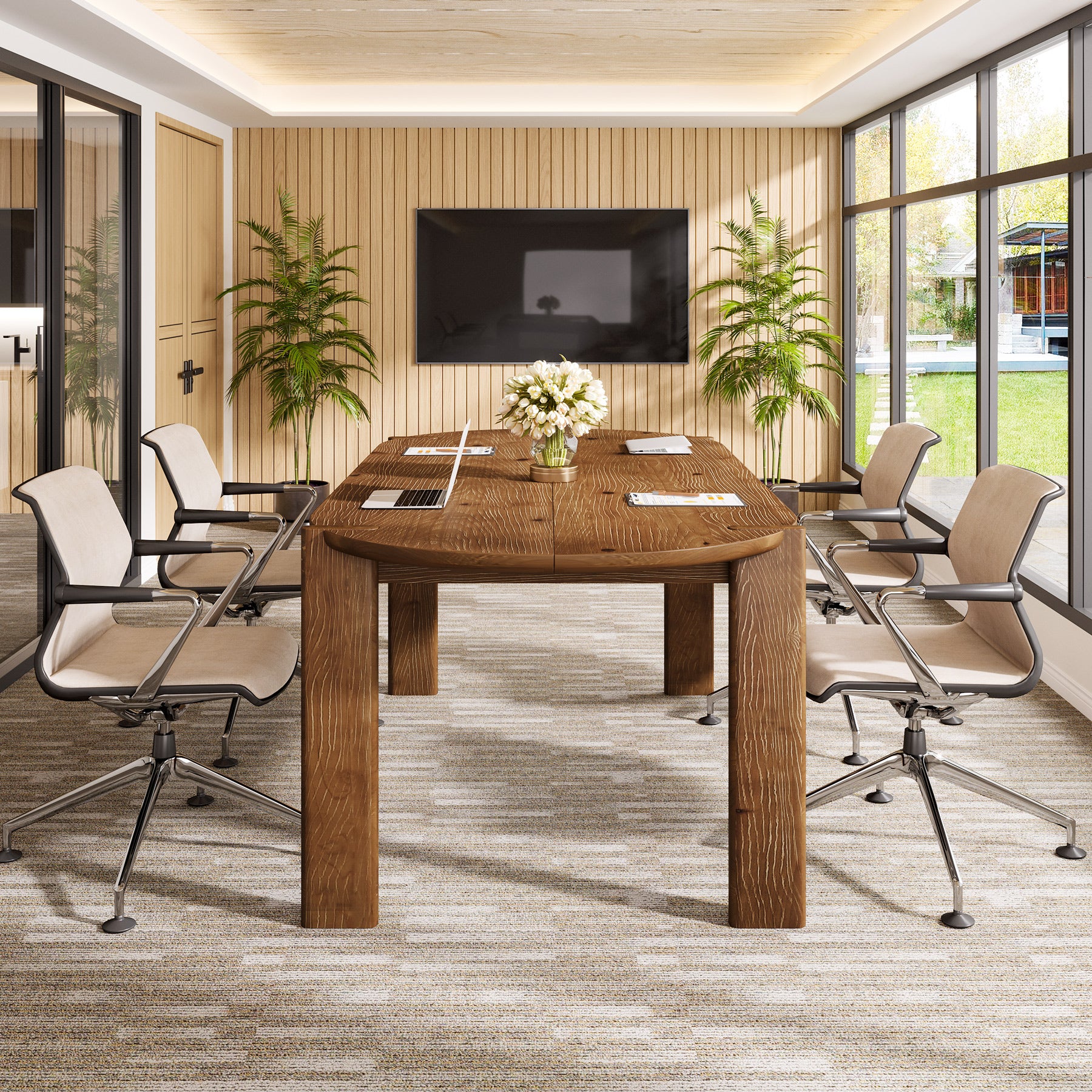 Tribesigns 63 Inch Solid Wood Conference Table with Rounded Edges