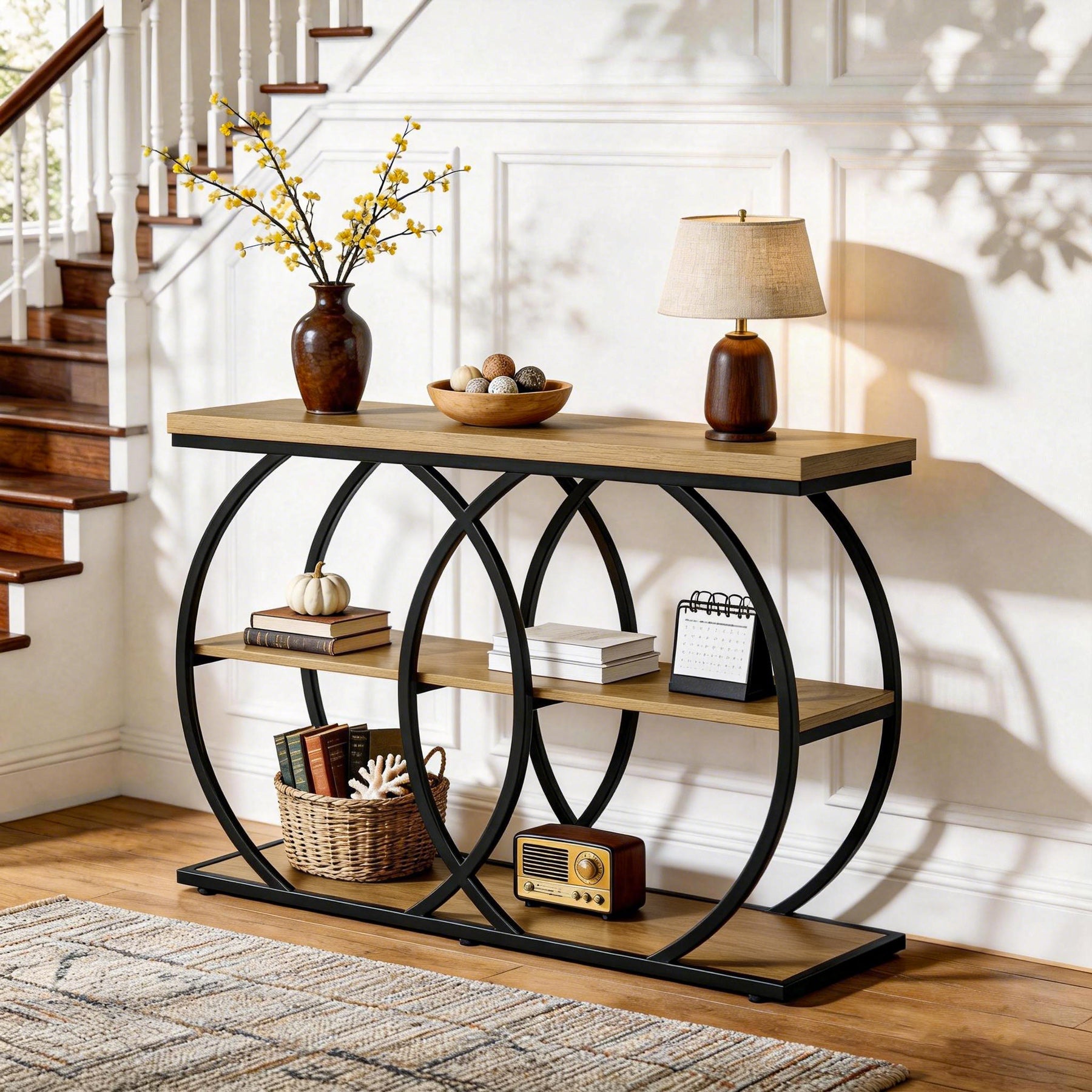 41.3" Industrial Console Table with 3-Tier Storage, Entryway Table for Living Room Hallway Foyer