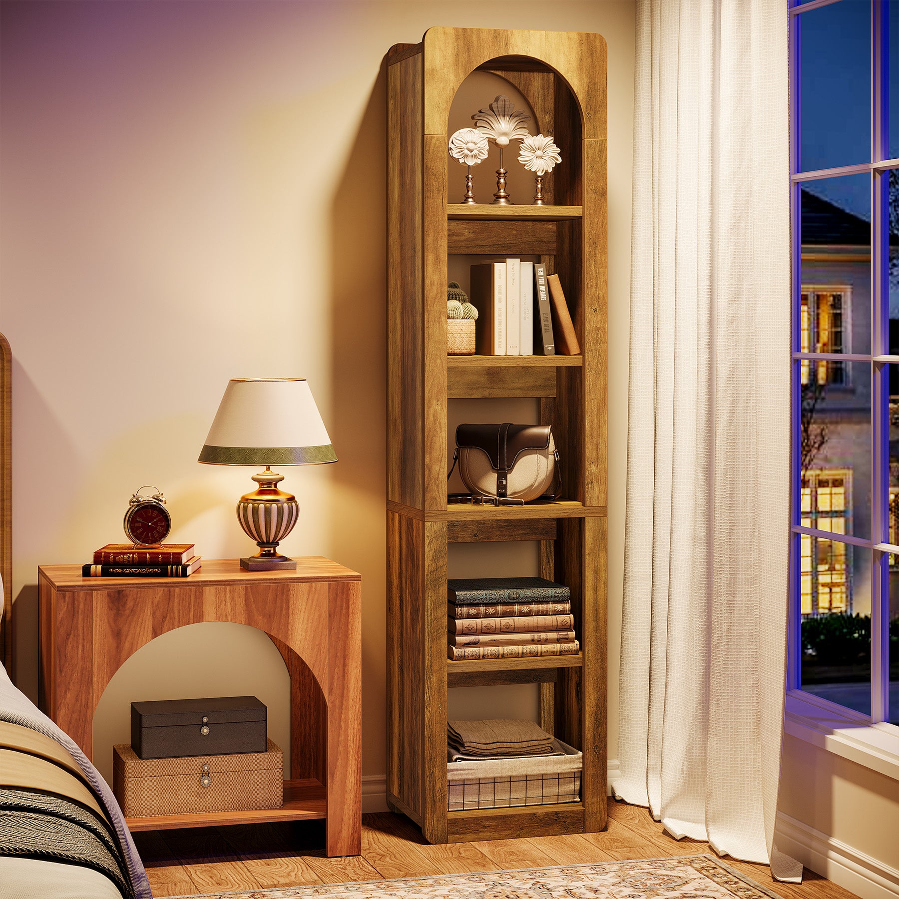 70.86" Tall Narrow Bookshelf, 5-Tier Slim Bookcase with Open Shelves for Small Spaces