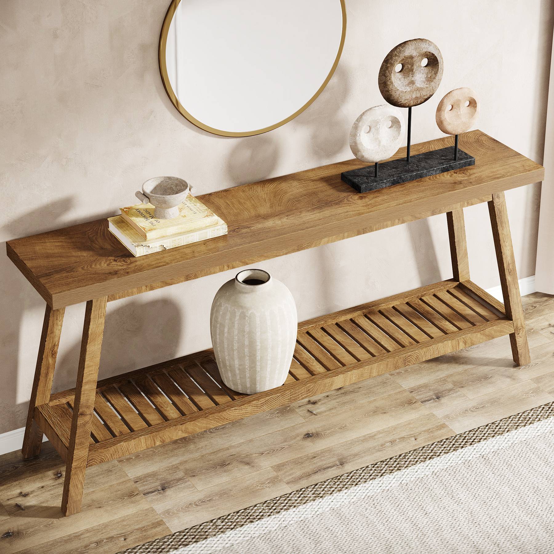 Farmhouse Console Table, 70.9" Entryway Table 2-Tier Sofa Table