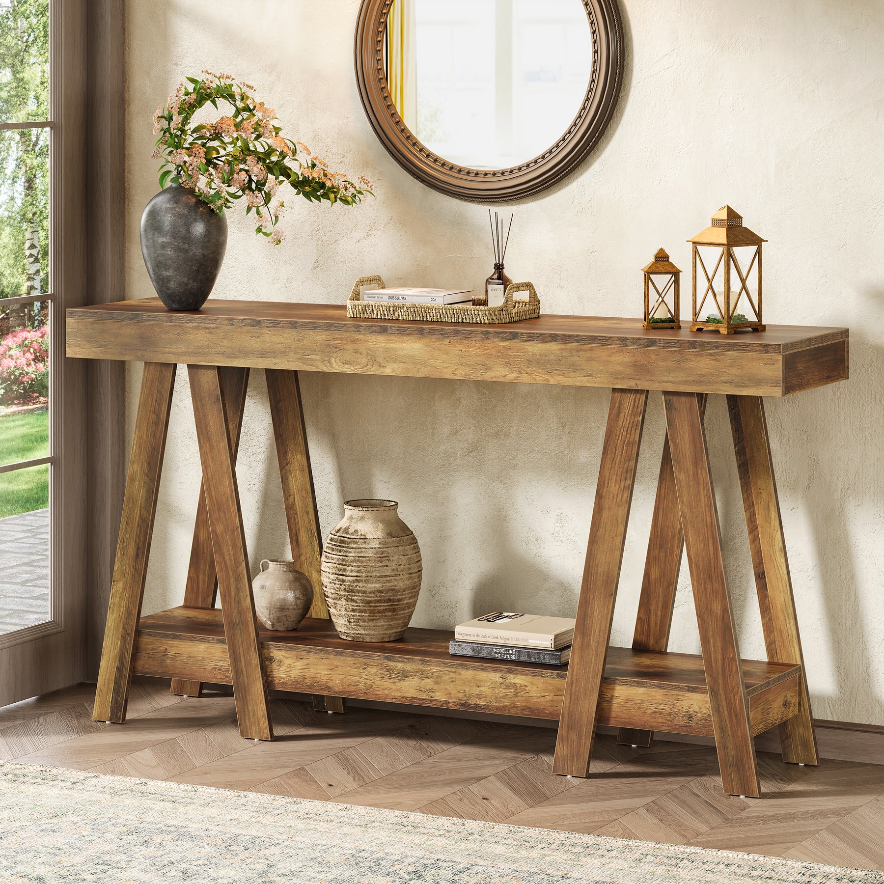 Tribesigns 70.87-Inch Farmhouse Console Table with 2-Tier Storage and A-Shaped Frame, Narrow Entryway Sofa Table for Living Room and Foyer