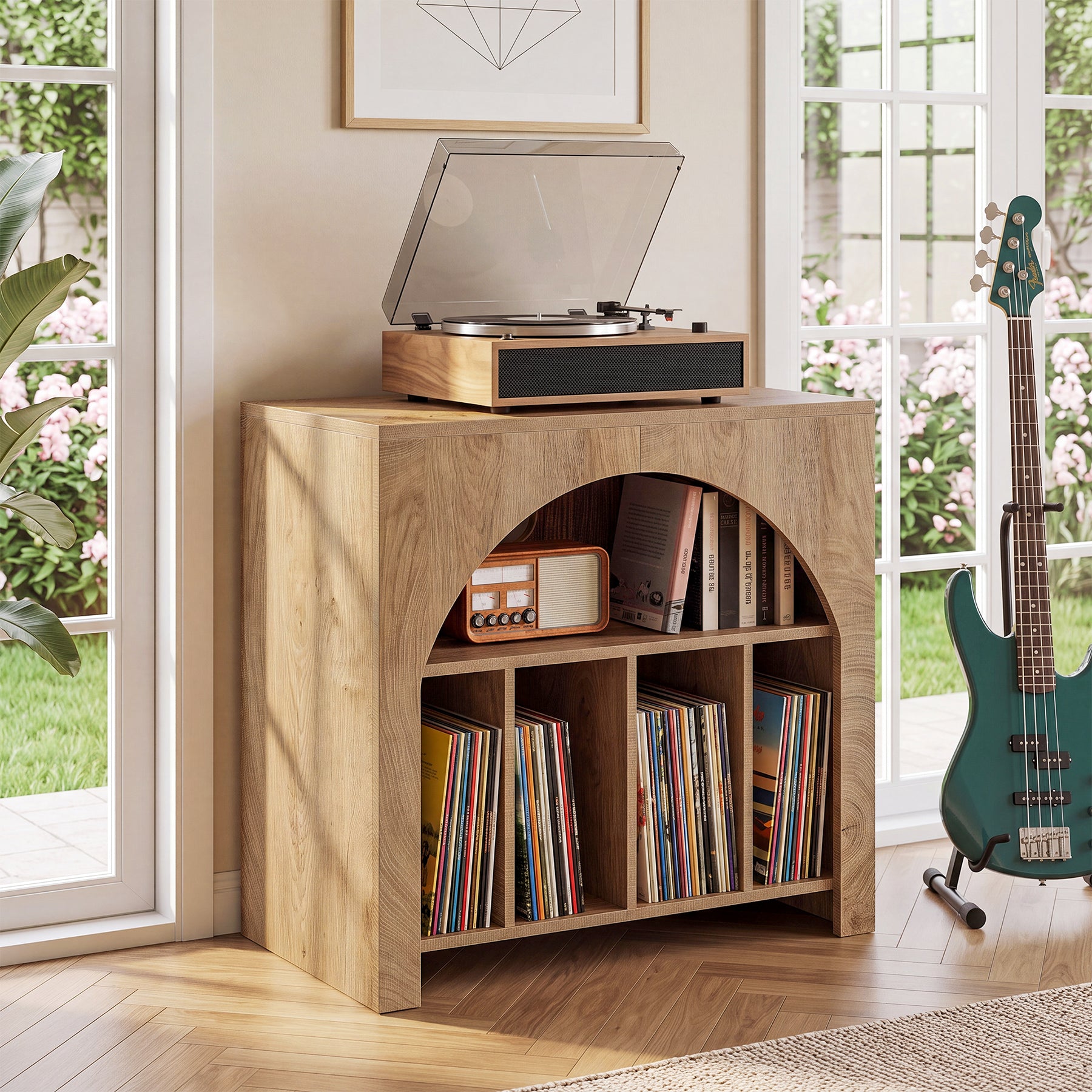 Tribesigns Record Player Stand for 370 Albums, 2-Tier Vinyl Storage Cabinet for Living Room
