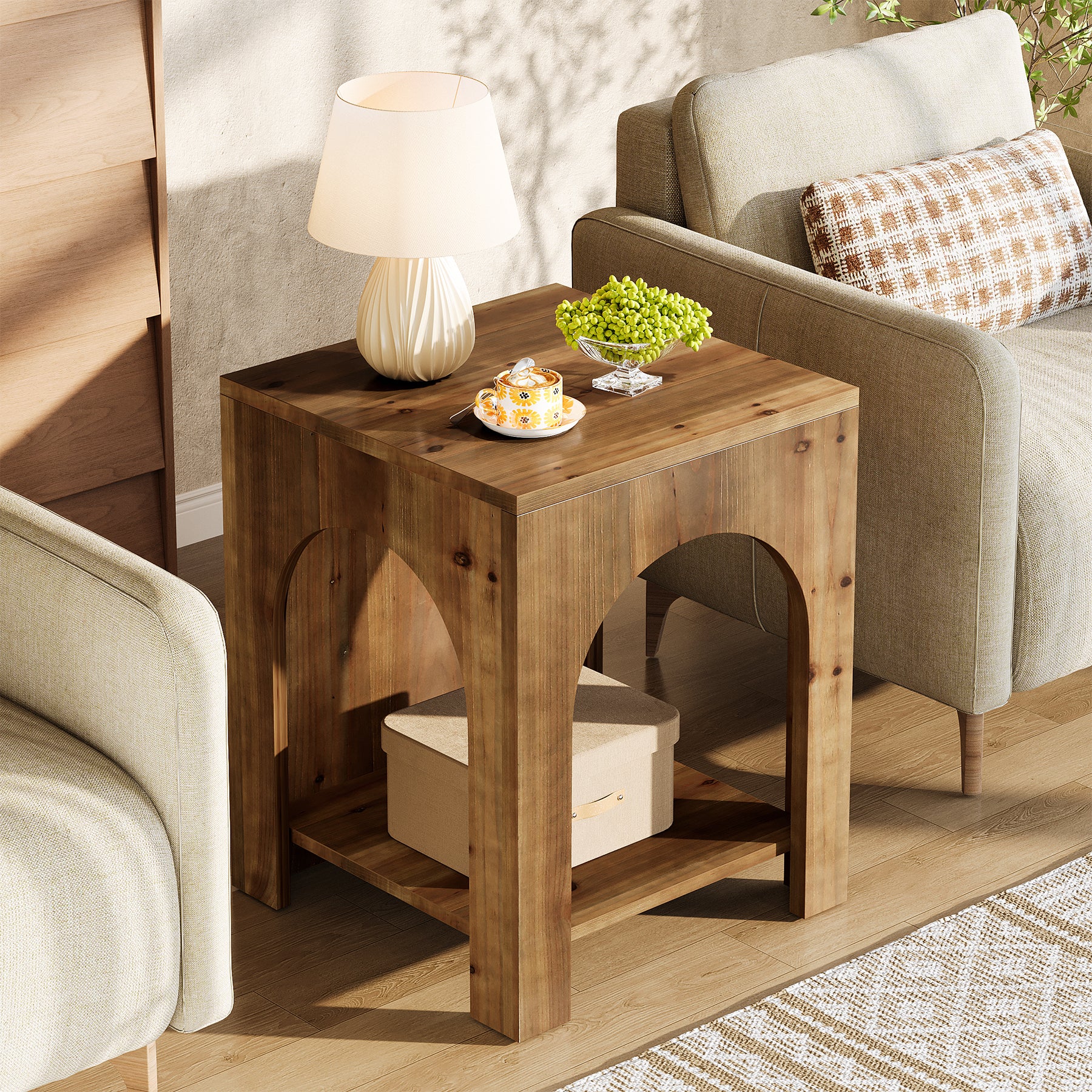 Tribesigns 19.69-Inch Farmhouse Side Table with Arch Design, Wooden End Table for Living Room