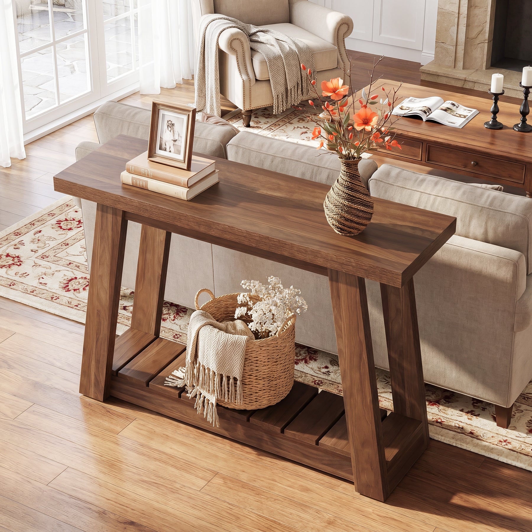 Tribesigns 41.3-Inch 2-Tier Wood Console Table, Narrow Entryway Storage Sofa Table with Open Shelves for Living Room and Hallway