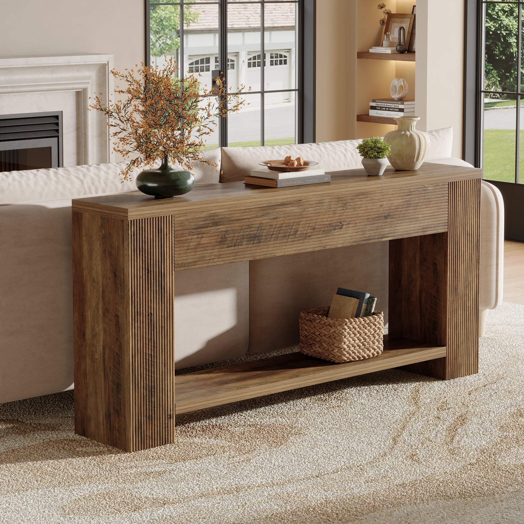 Tribesigns 70.9-Inch Console Table, Farmhouse Fluted Sofa Table for Entryway and Living Room