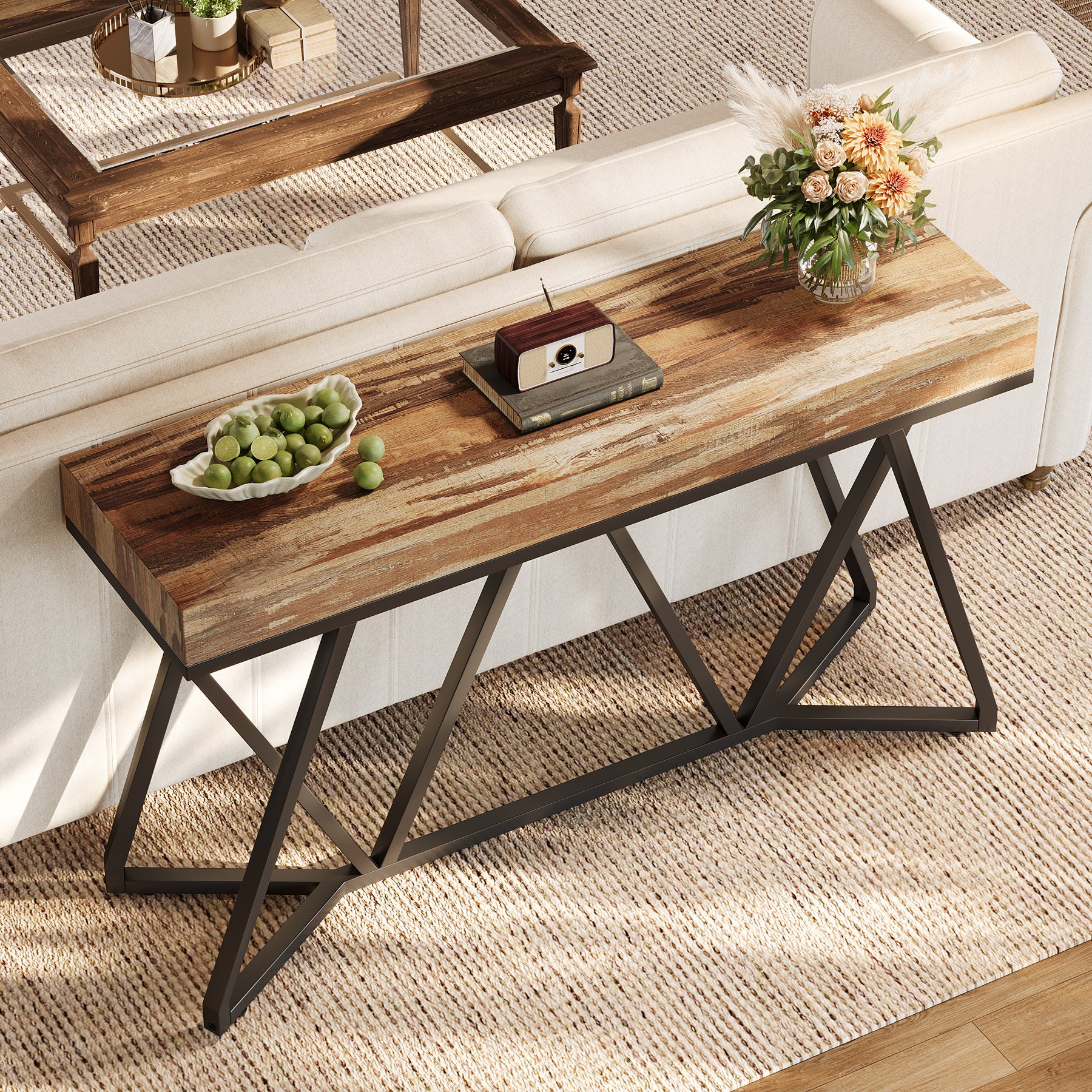 Farmhouse Console Table, 55" Sofa Table Wood Entryway Table