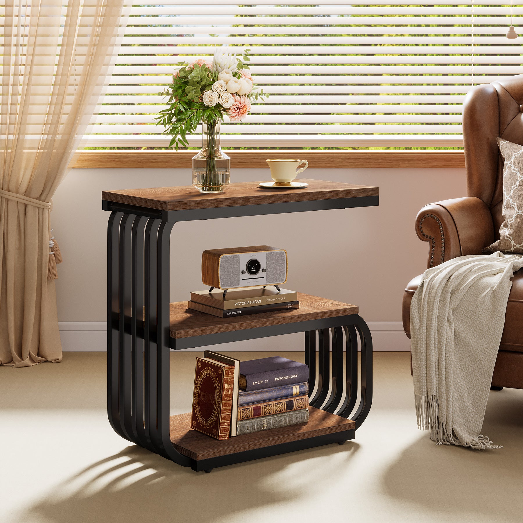 Tribesigns 3-Tier Narrow End Table, C-Shaped Side Table for Living Room