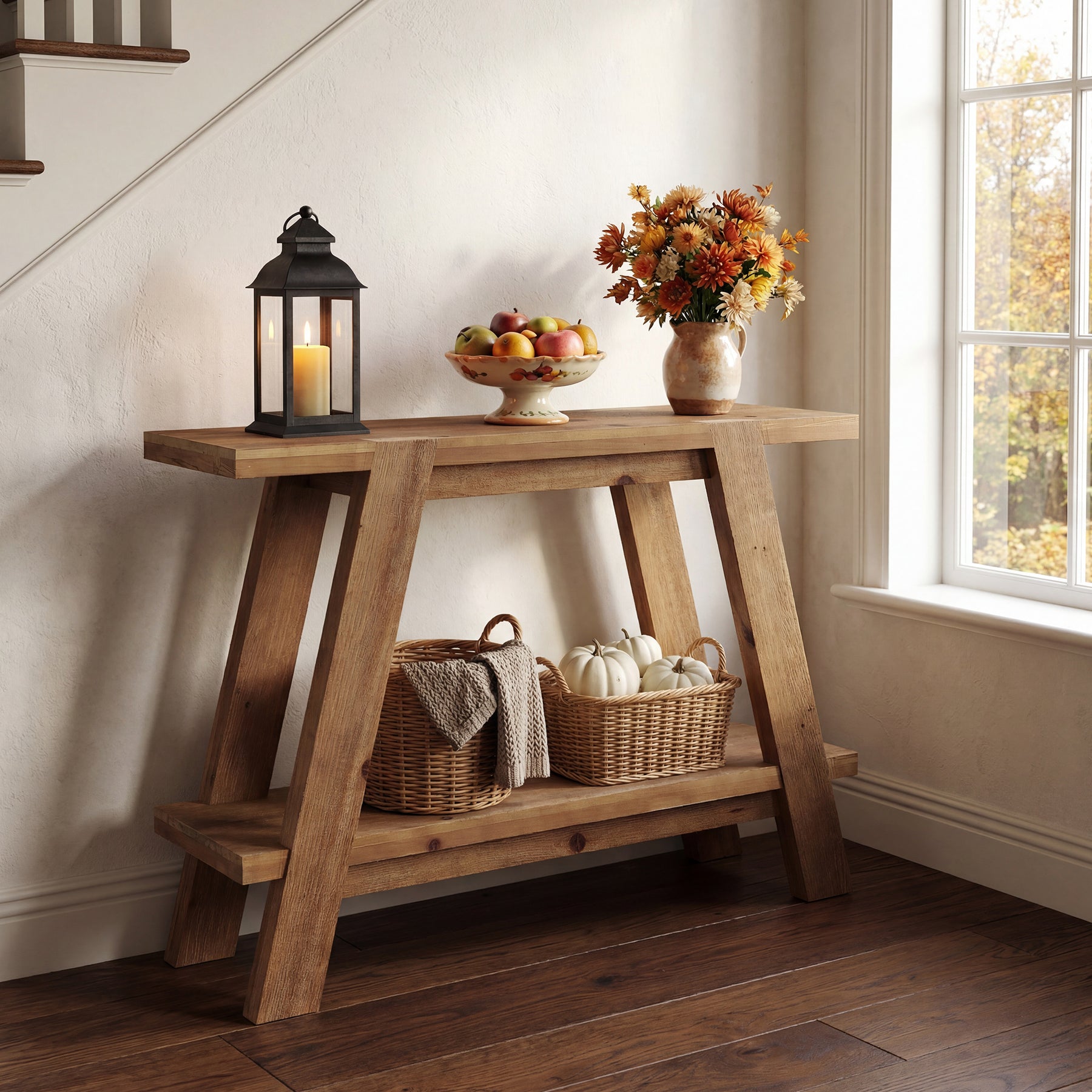 Tribesigns 43.3-Inch Solid Wood Console Table with 2-Tier Storage, Narrow Hallway Table for Entryway