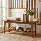 Tribesigns 55.12-Inch Wooden Shoe Bench with Open Shelves, Farmhouse Entryway Bench for Hallway 3