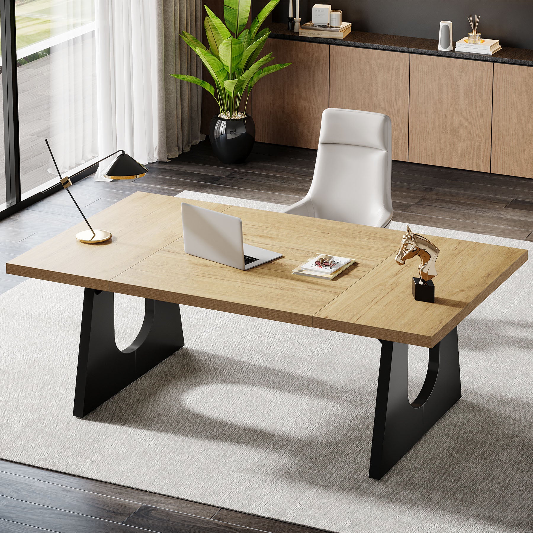 70.9-Inch Large Executive Desk with Double Pedestal Base, Modern Computer Writing Table