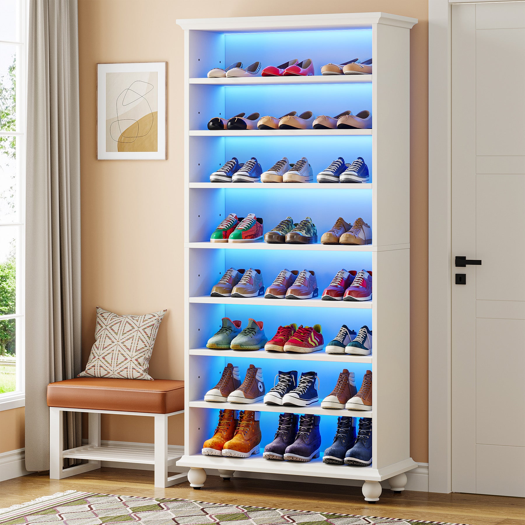 Tribesigns 69-Inch Tall Shoe Storage Cabinet with LED Lighting and Solid Wood Legs, 28-Inch Wide 30-Pair Shoe Rack Organizer