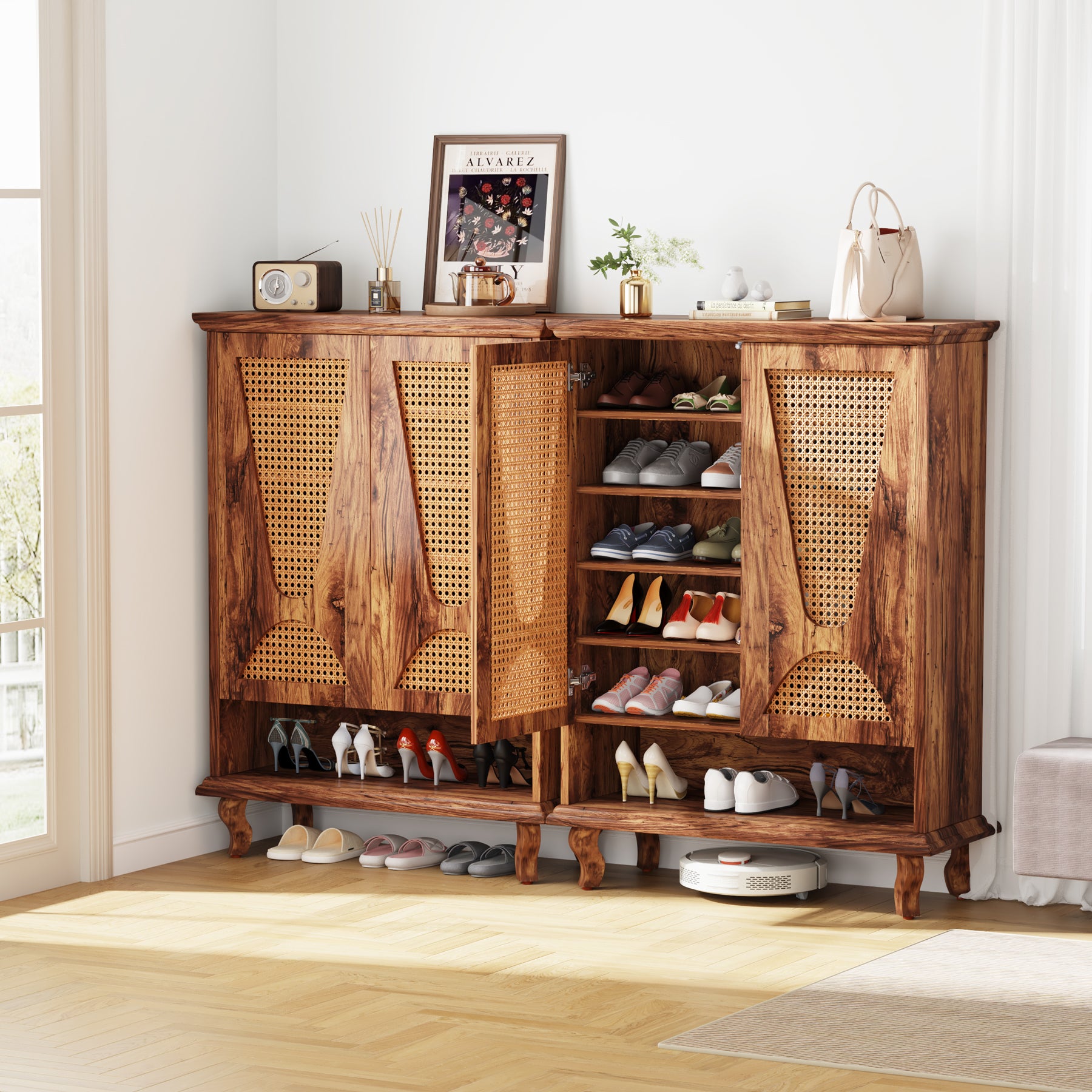 Tribesigns Rattan Shoe Cabinet, 5-Tier Hidden Shoe Storage for Entryway