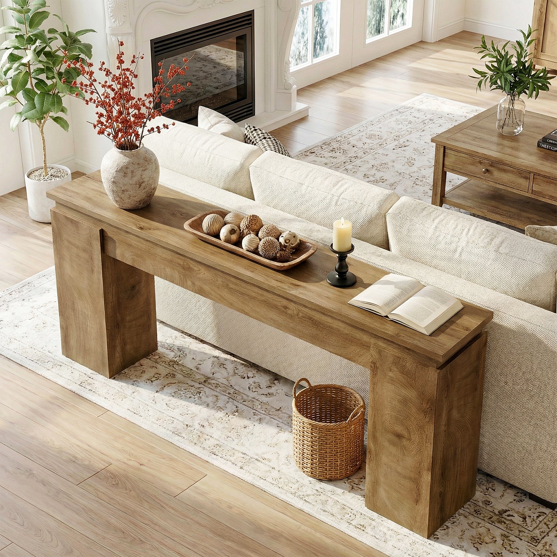 63-Inch Console Table, Farmhouse Sofa Table with Open Storage