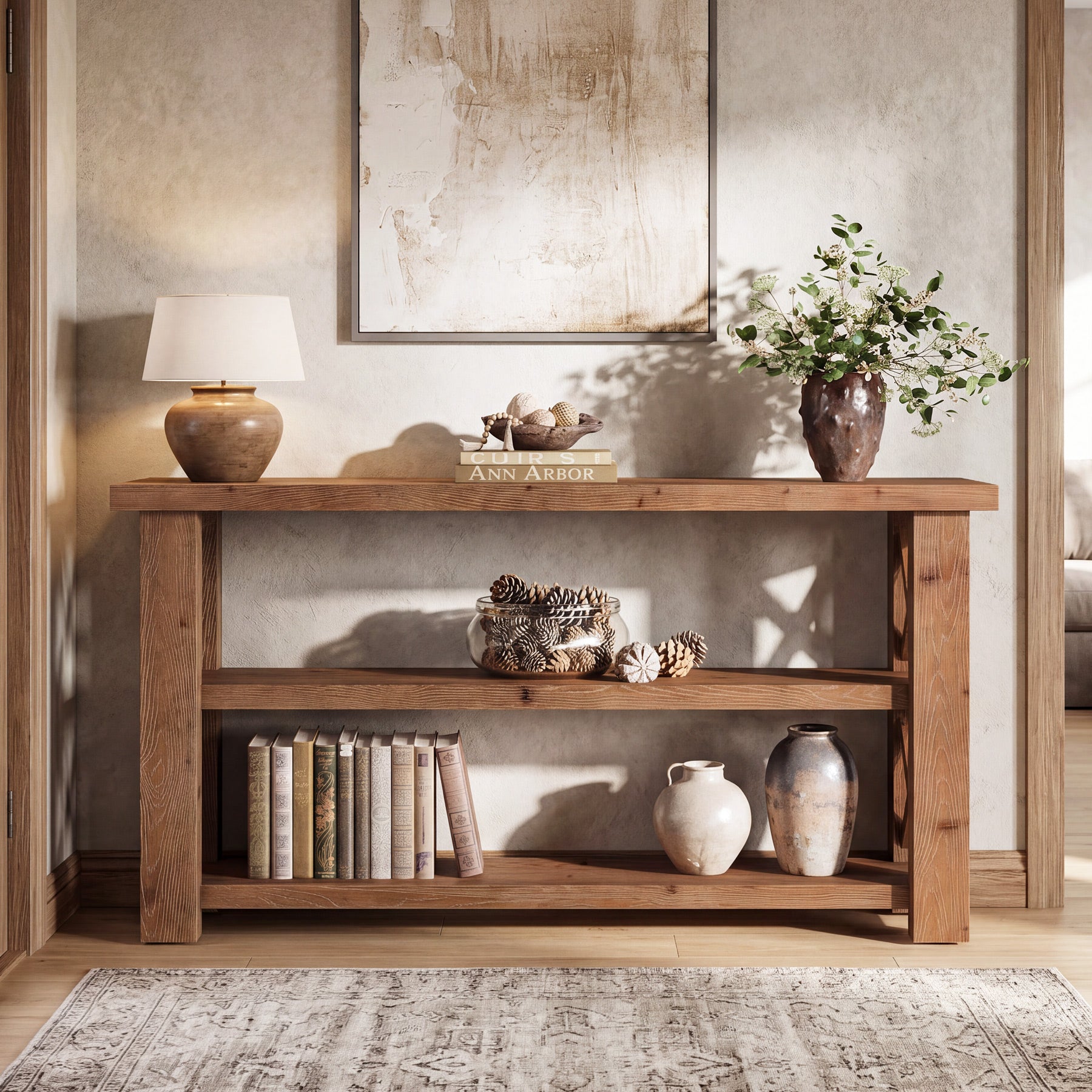 Tribesigns 63 Inch Solid Wood Console Table with X-Frame, 3-Tier Hallway Table for Living Room
