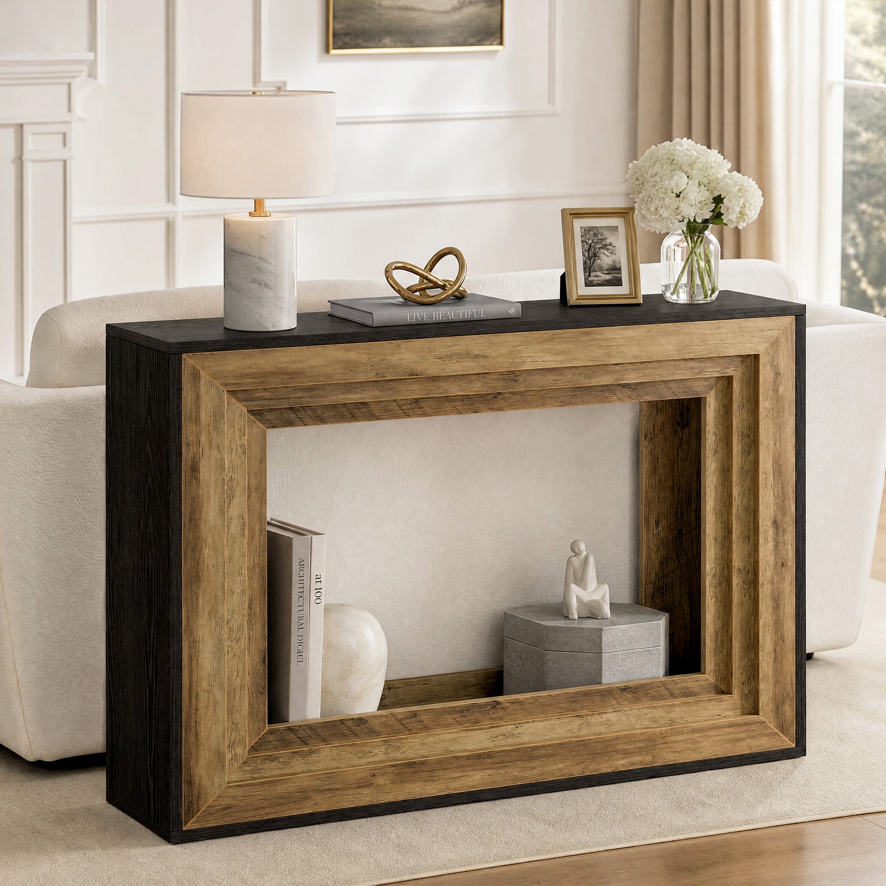 41.3-Inch Console Table with 2-Tier Storage, Farmhouse Hallway Table with Metal Brackets