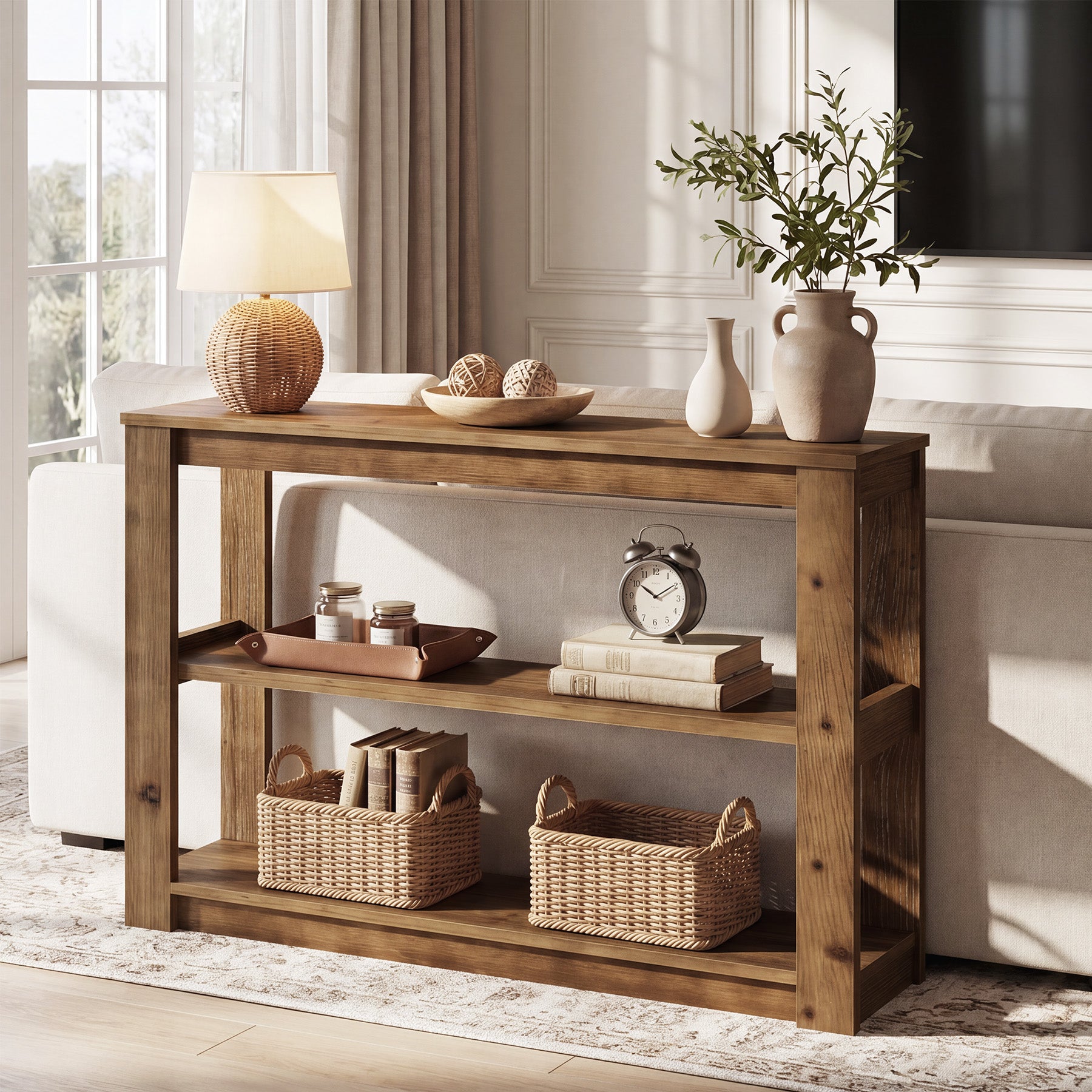 Tribesigns 41.3 Inch Solid Wood Console Table with 3-Tier Storage, Farmhouse Hallway Table