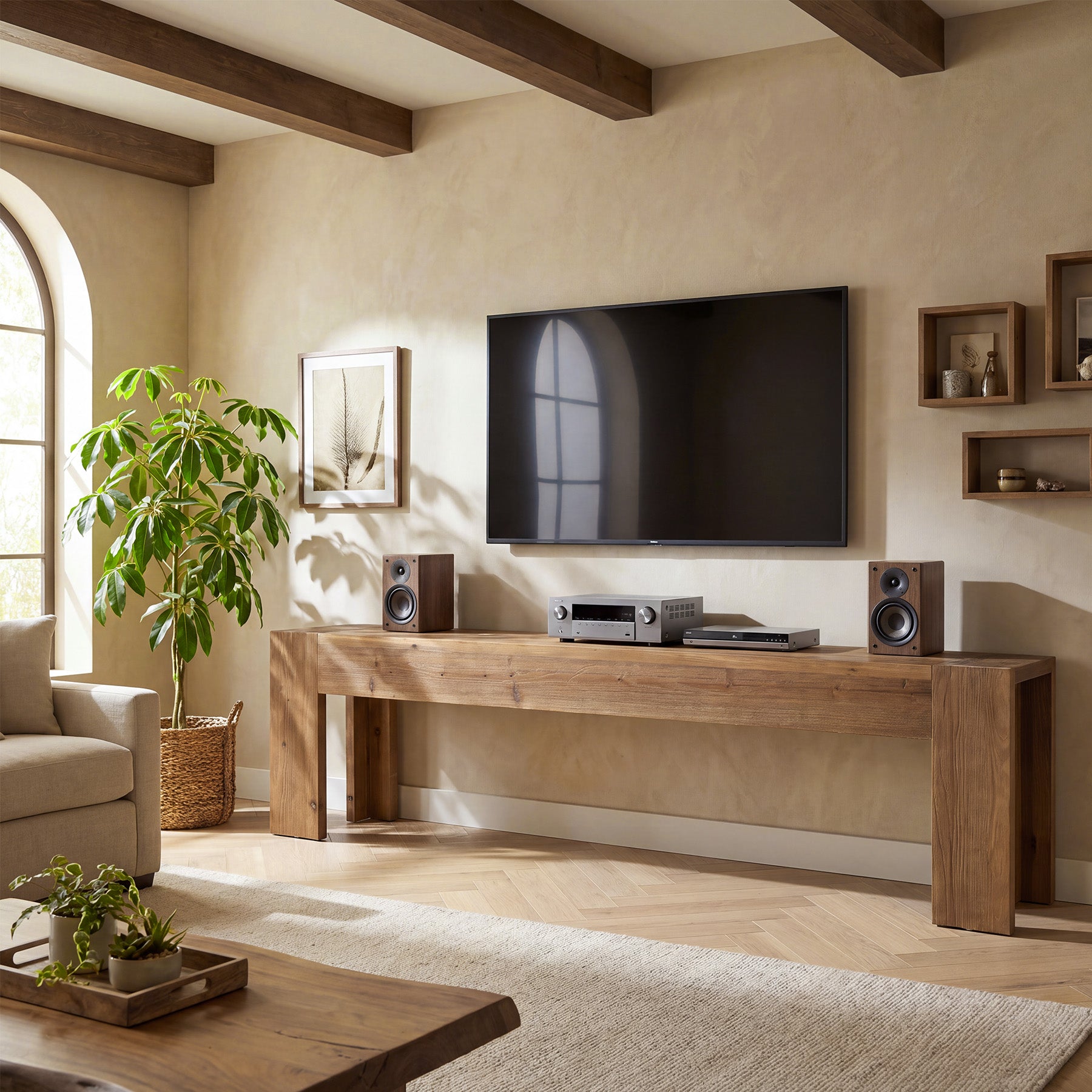 Tribesigns 70.87-Inch Solid Wood TV Stand, Extra Long Farmhouse Entertainment Center for Living Room