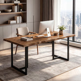 Tribesigns 63-Inch Solid Wood Home Office Desk with Live-Edge Inspired Top, Industrial Writing Desk with Metal Frame for Study and Work 3