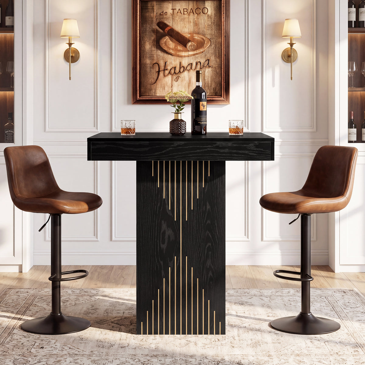 31.5 Inch Square Bar Height Table with Pedestal Base, High Top Dining Table for Kitchen and Home