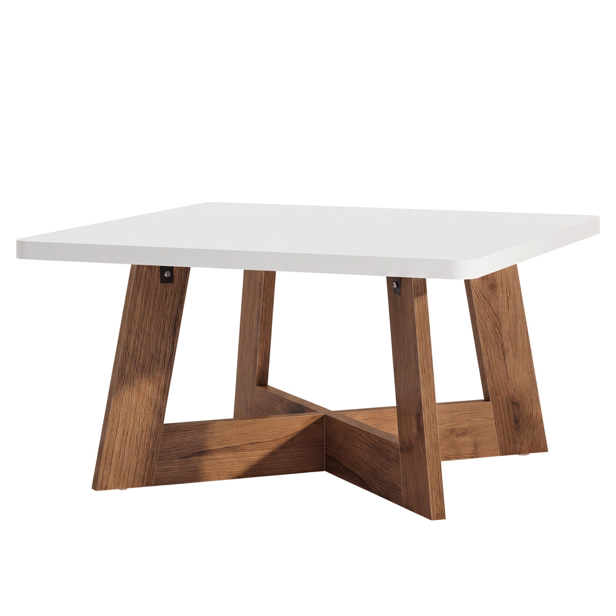 Tribesigns 31.5 Inch Square Coffee Table with Cross Base, Modern White Center Table for Living Room