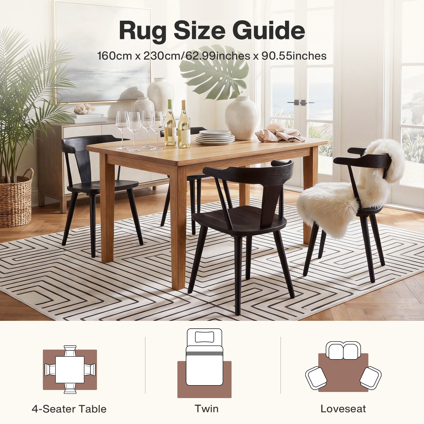 Tribesigns Geometric Low-Pile Rug, Non-Slip Backing, Machine Washable Up to 30°C, OEKO-TEX Certified