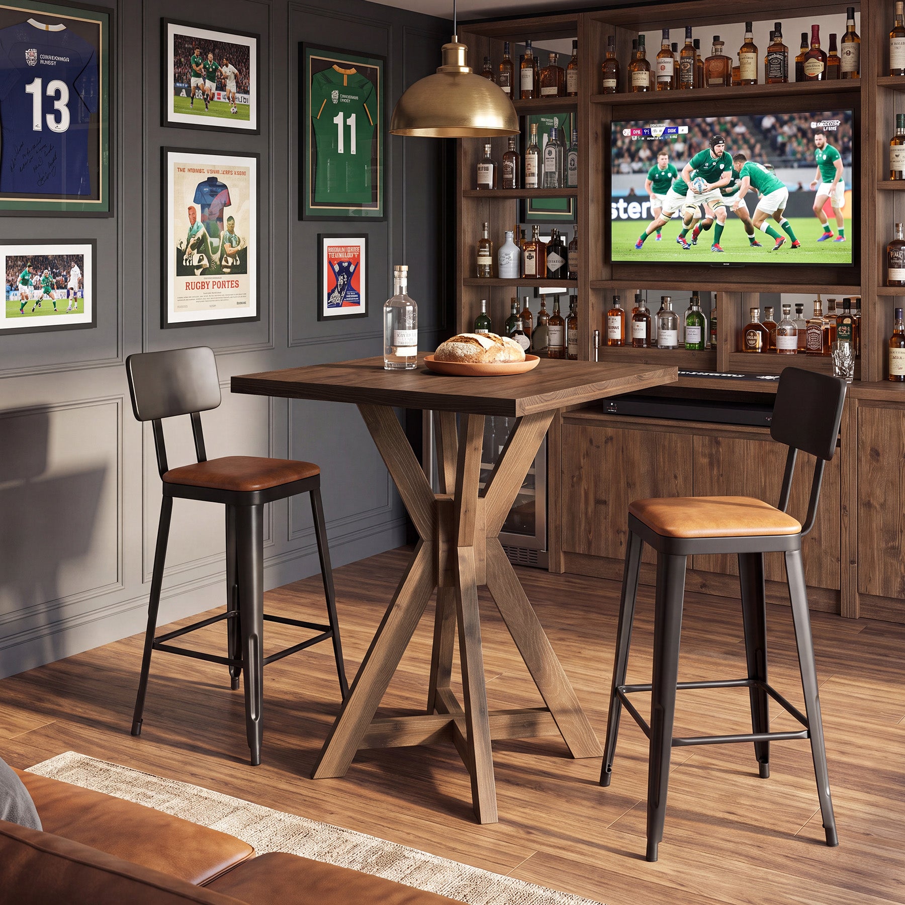Tribesigns 31.5-Inch Solid Wood Bar Table with X-Frame, Counter Height Pub Table for Kitchen