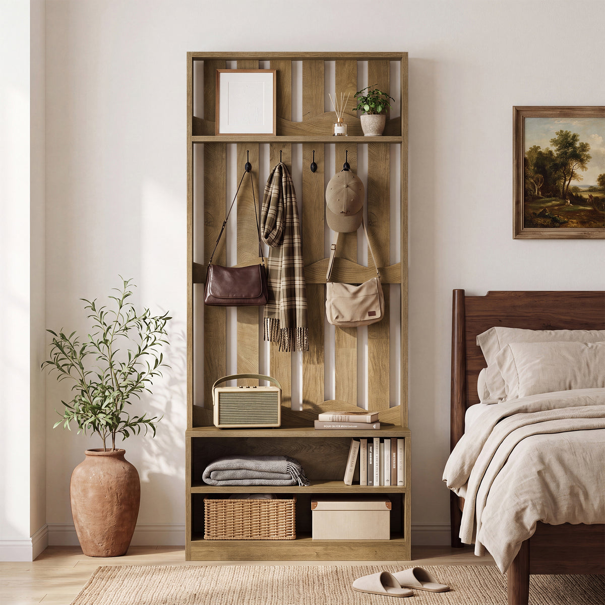 Tribesigns 31.5-Inch Coat Rack with Bench and Shoe Storage, 4-in-1 Hall Tree for Hallway