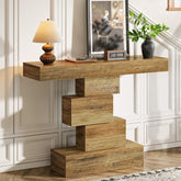 42" Console Table, Wood Sofa Table Accent Table with Geometric Base 3