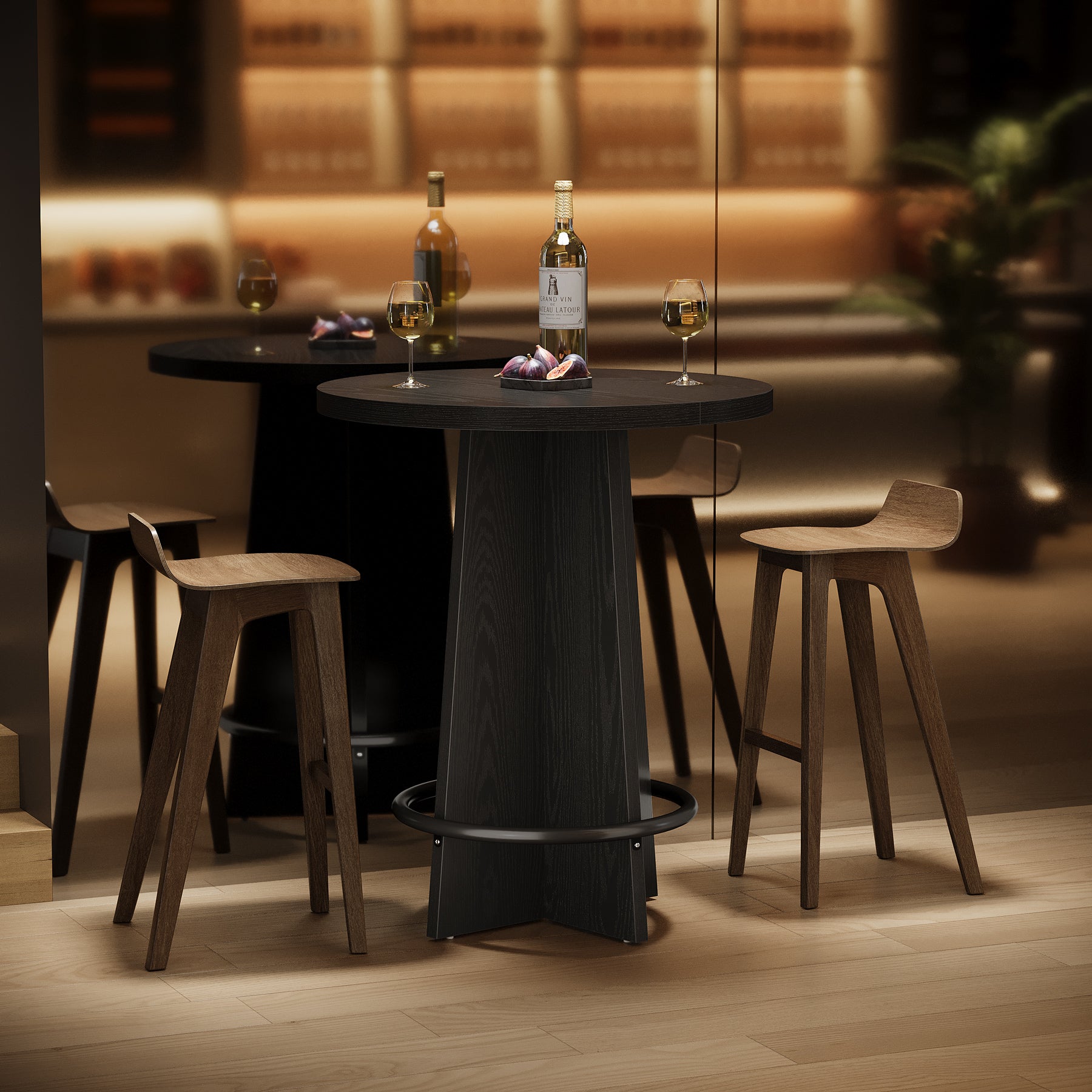 37.4-Inch Round Bar Table with Wooden Cross Base, Compact Pub Table with Ring Footrest