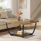 Tribesigns 31.5" Square Coffee Table with Storage Shelves, 2-Tier Accent Table with Arc Metal Frame 3