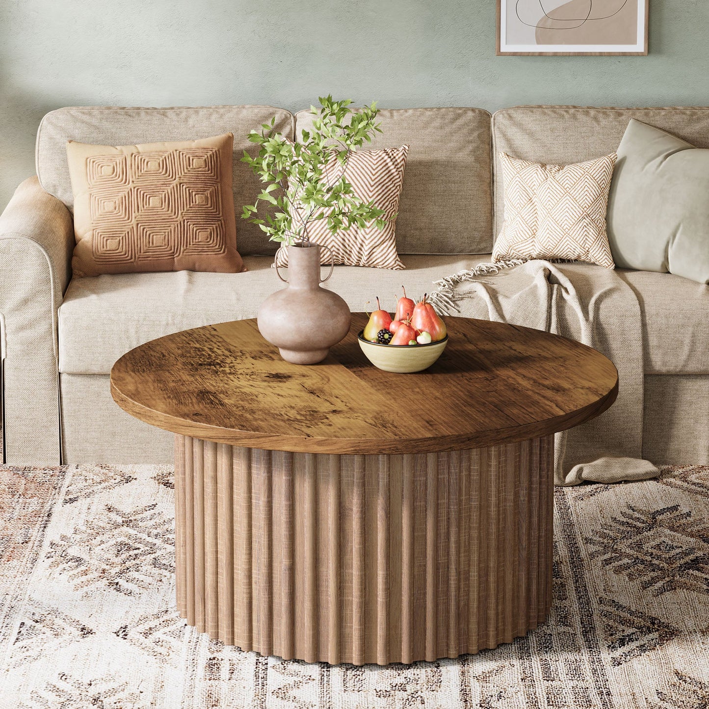 31.5" Coffee Table, Farmhouse Circle Center Table Sofa Side Table