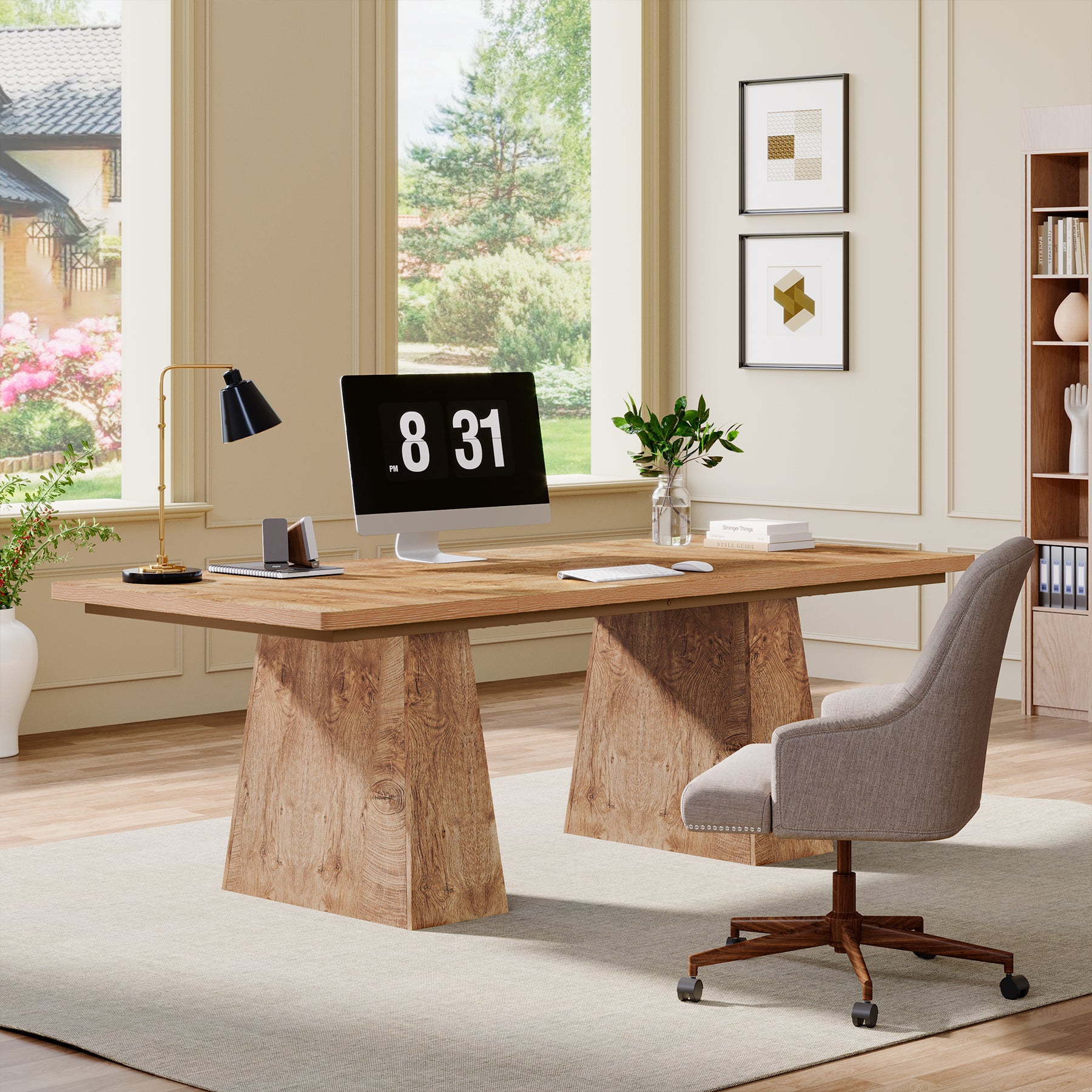 Tribesigns 63 Inch Executive Desk, Large Office Computer Desk with Double Pedestal for Home Office Conference Room