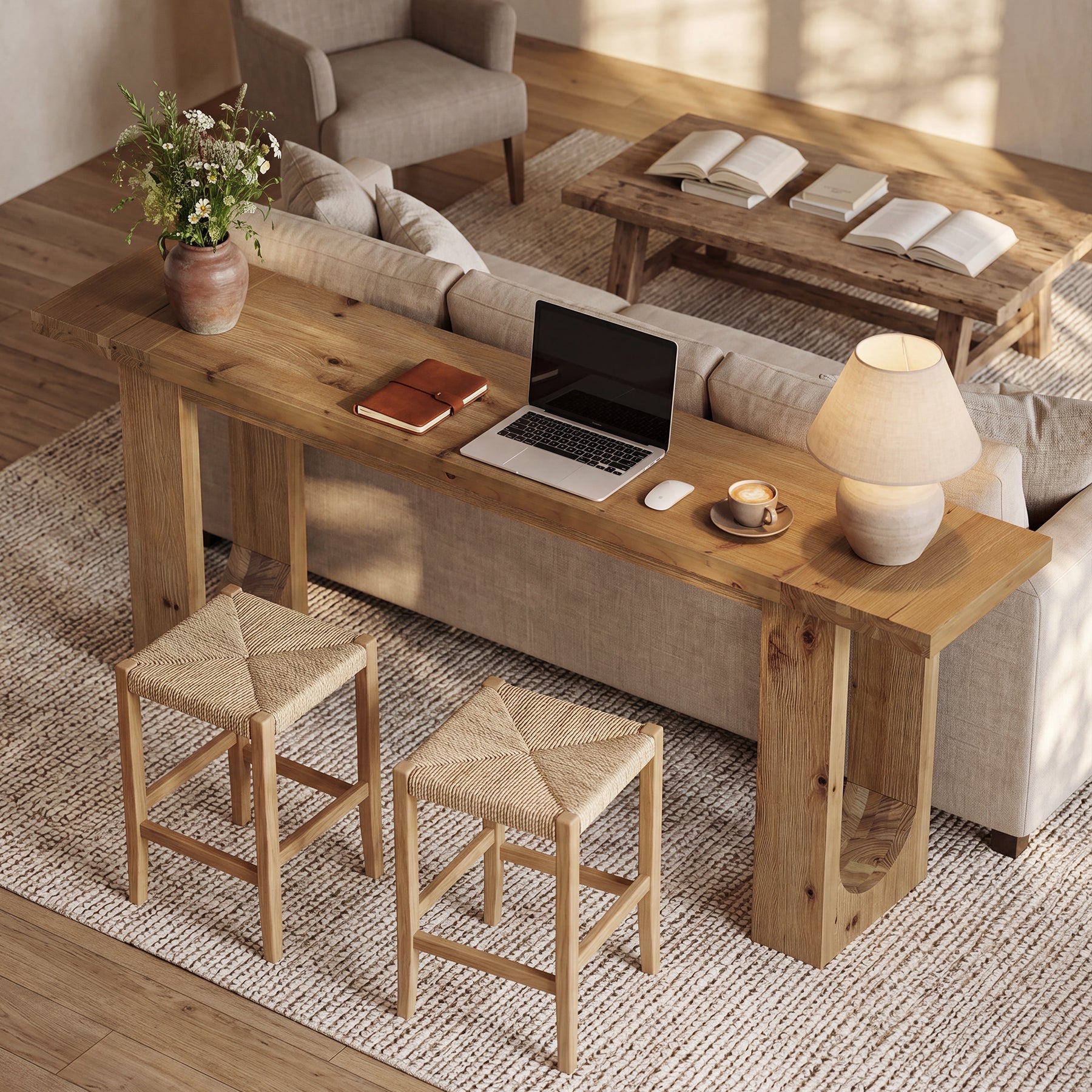 78.74-Inch Solid Wood Console Table with Hollow U-Shaped Base, Extra Long Entryway Table for Hallway