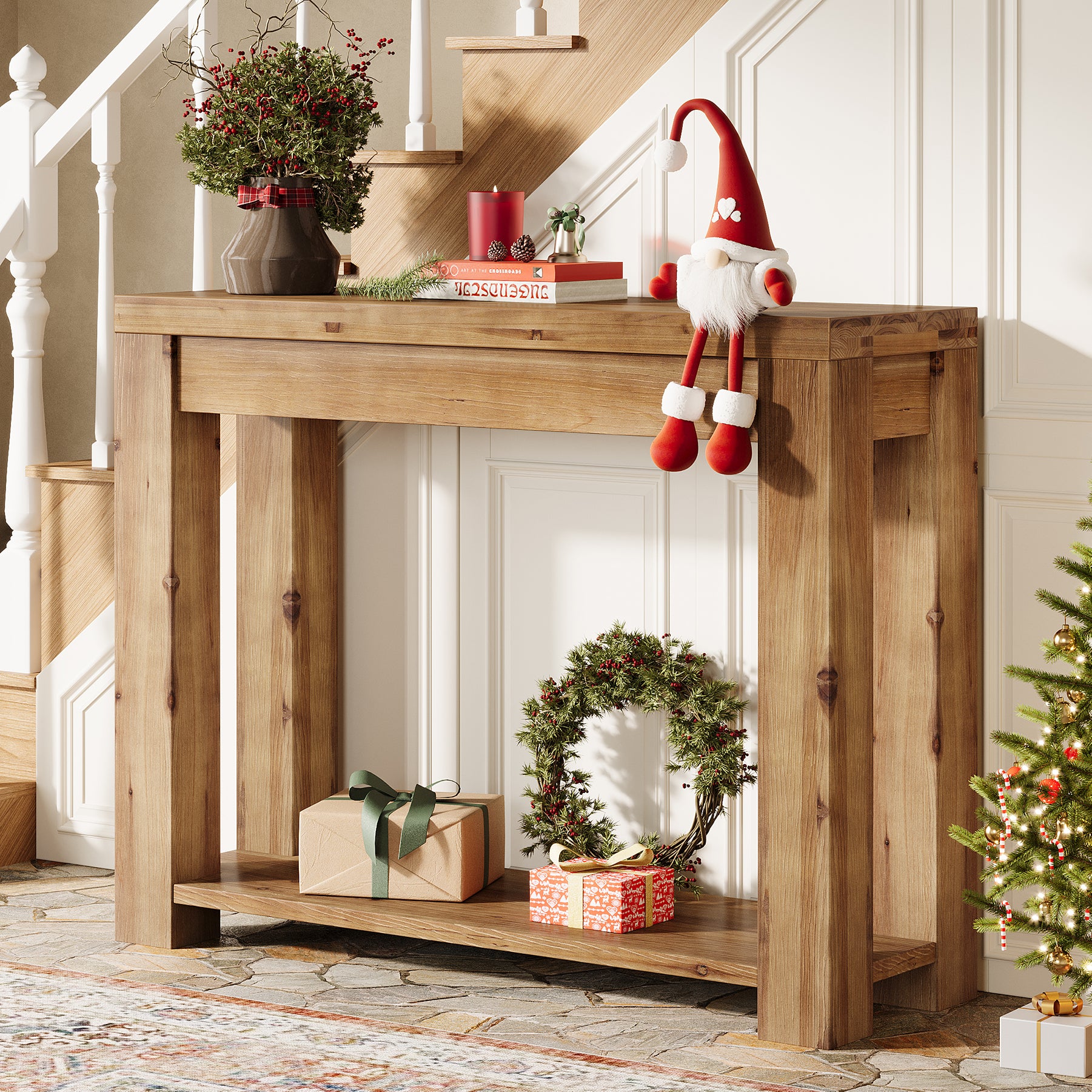 43.3-Inch Solid Wood Console Table, Narrow Farmhouse Sofa Table for Entryway Living Room