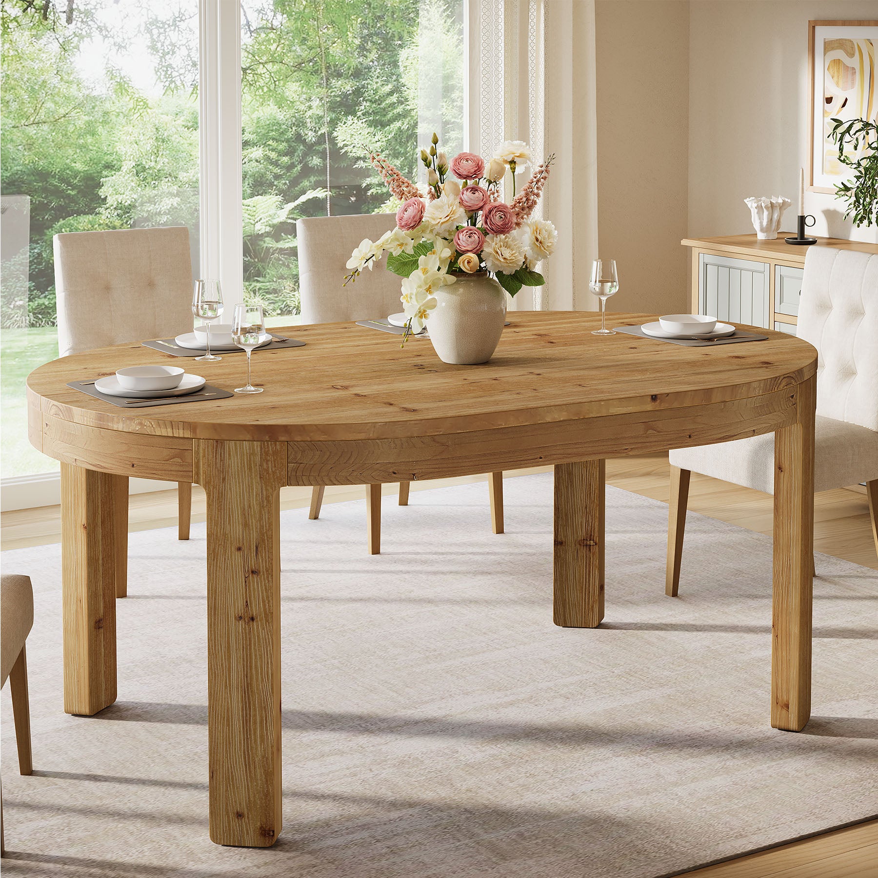Tribesigns 55-Inch Farmhouse Oval Dining Table, Solid Wood Kitchen Table for 4 in Small Spaces