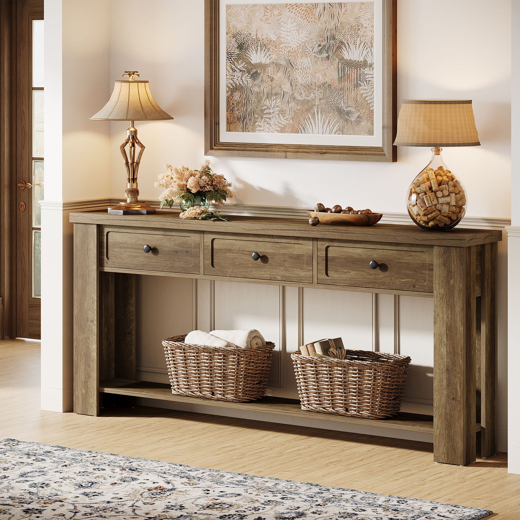 70.9-Inch Console Table with 3 Drawers, Narrow Farmhouse Sofa Table for Hallway