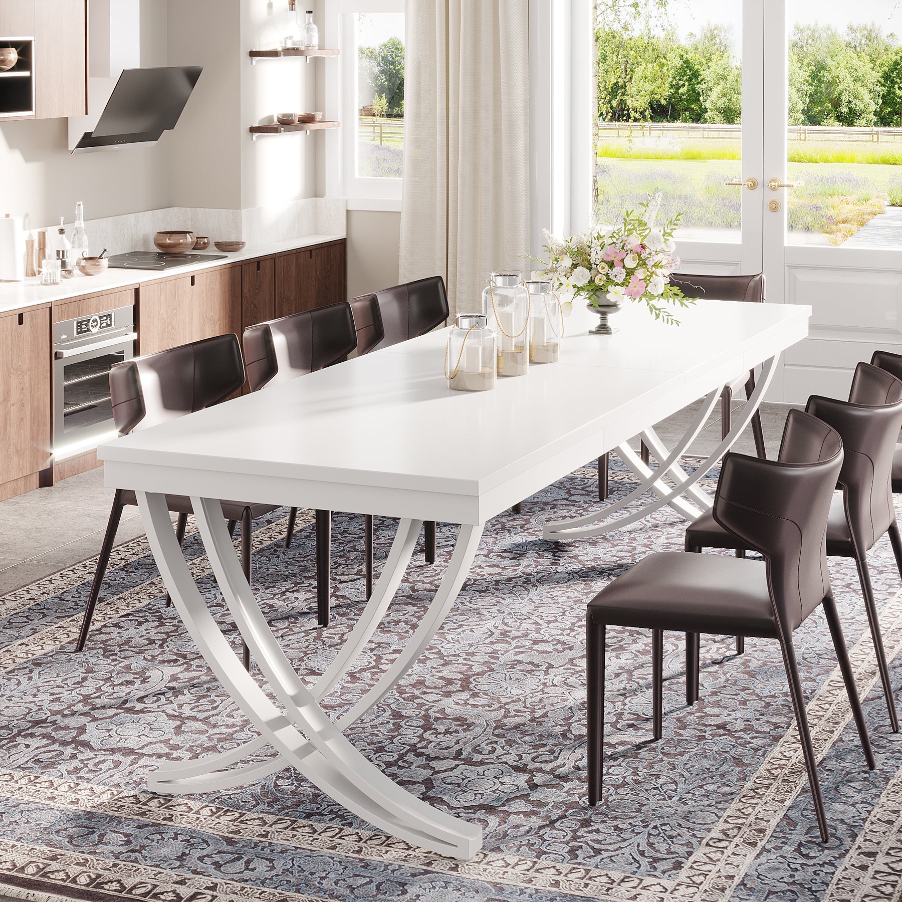 78-Inch Rectangular Dining Table for 6-8, Large Wood Farmhouse Table with Metal Legs