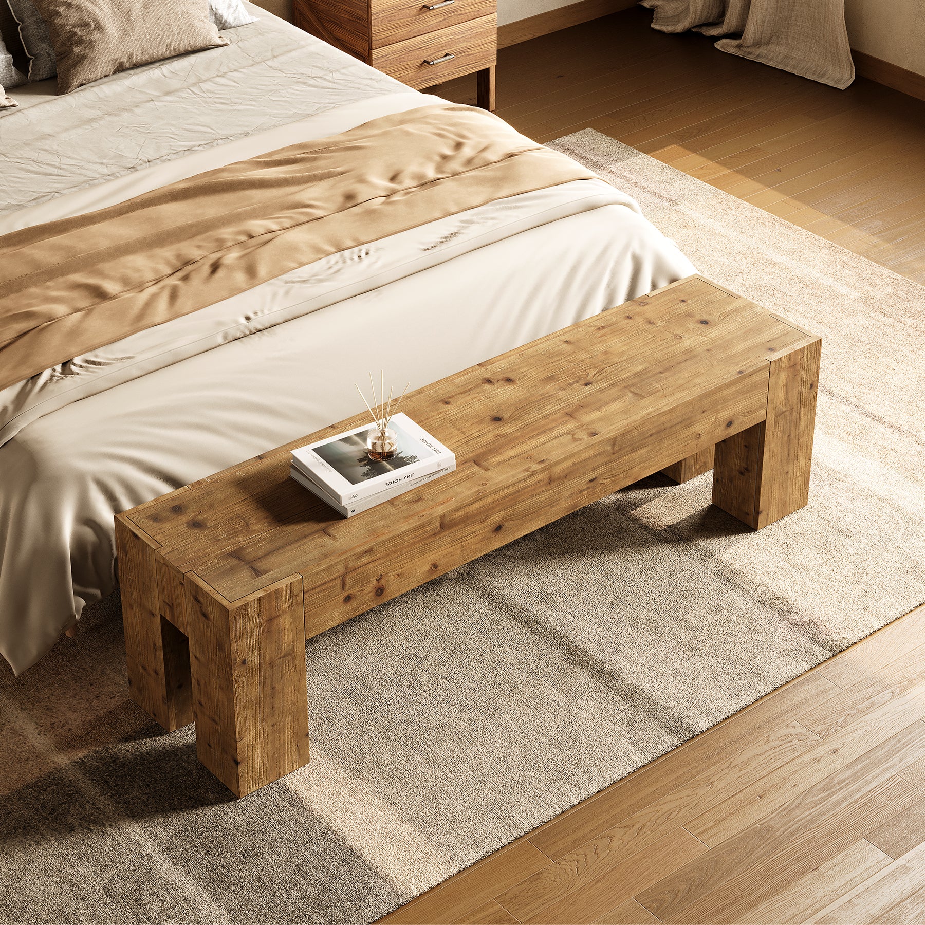 Tribesigns 63-Inch Solid Wood Entryway Bench with Sturdy Frame, Rustic Farmhouse Long Bench for Hallway Living Room and Bedroom