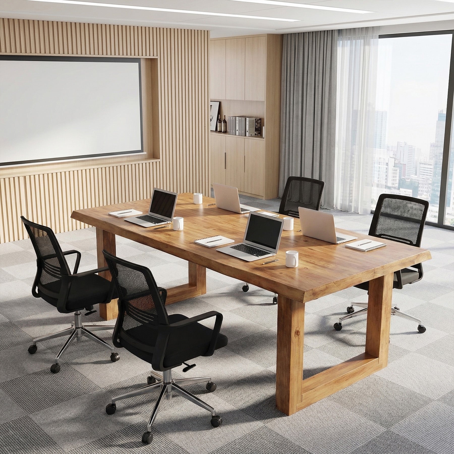 63-Inch Solid Wood Computer Desk with Live Edge Top, Rectangular Executive Desk for Home Office
