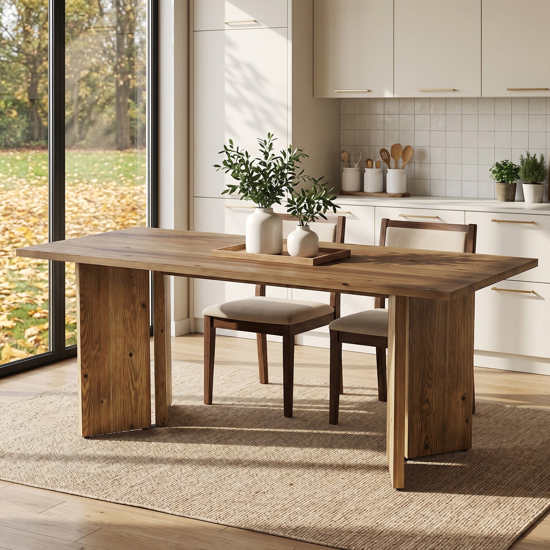 63-Inch Solid Wood Dining Table for 4-6 People with Clamp-Style Legs, Farmhouse Rectangular Kitchen Table