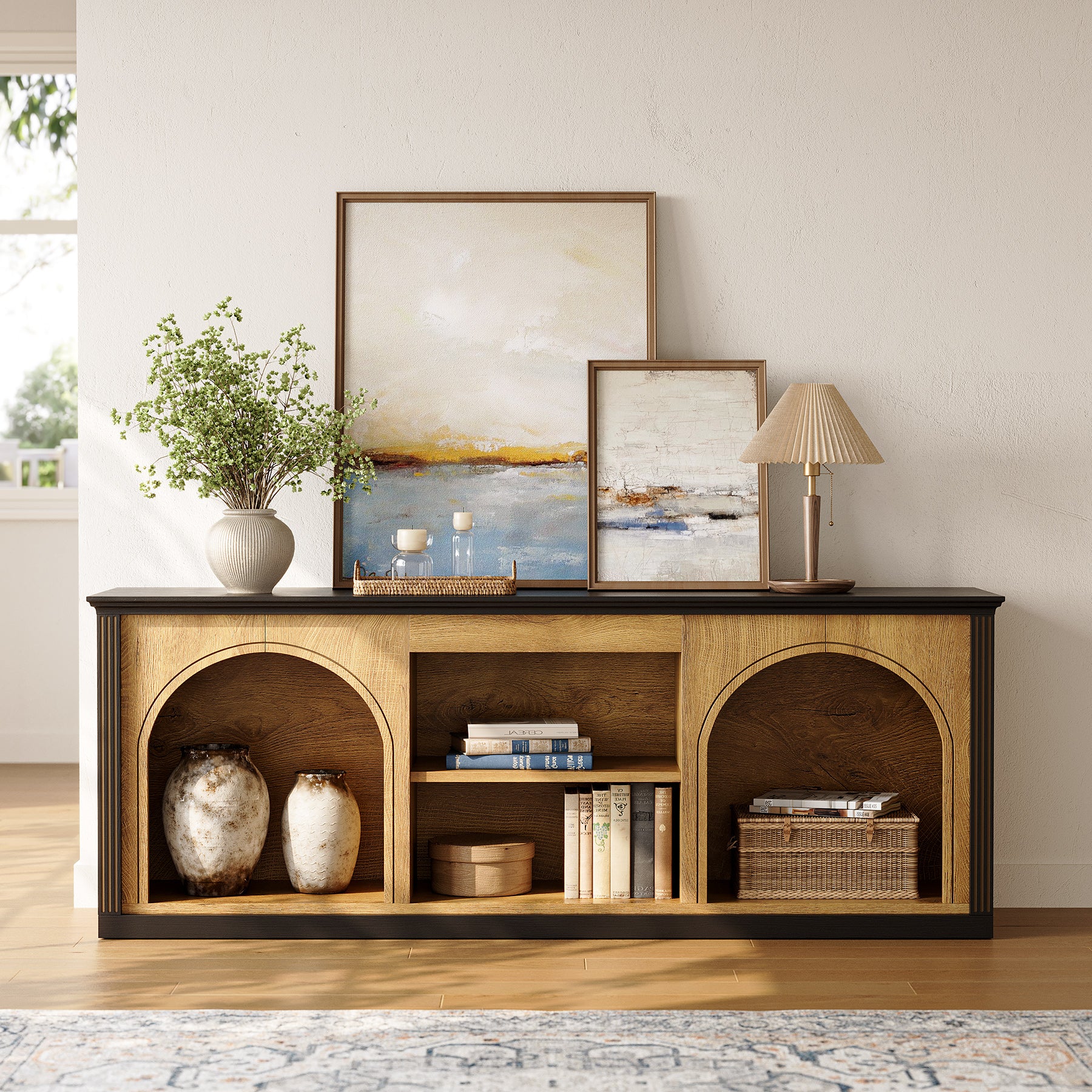 Tribesigns Modern TV Stand with Arched Shelves, Media Console for TVs up to 65 Inches in Living Room
