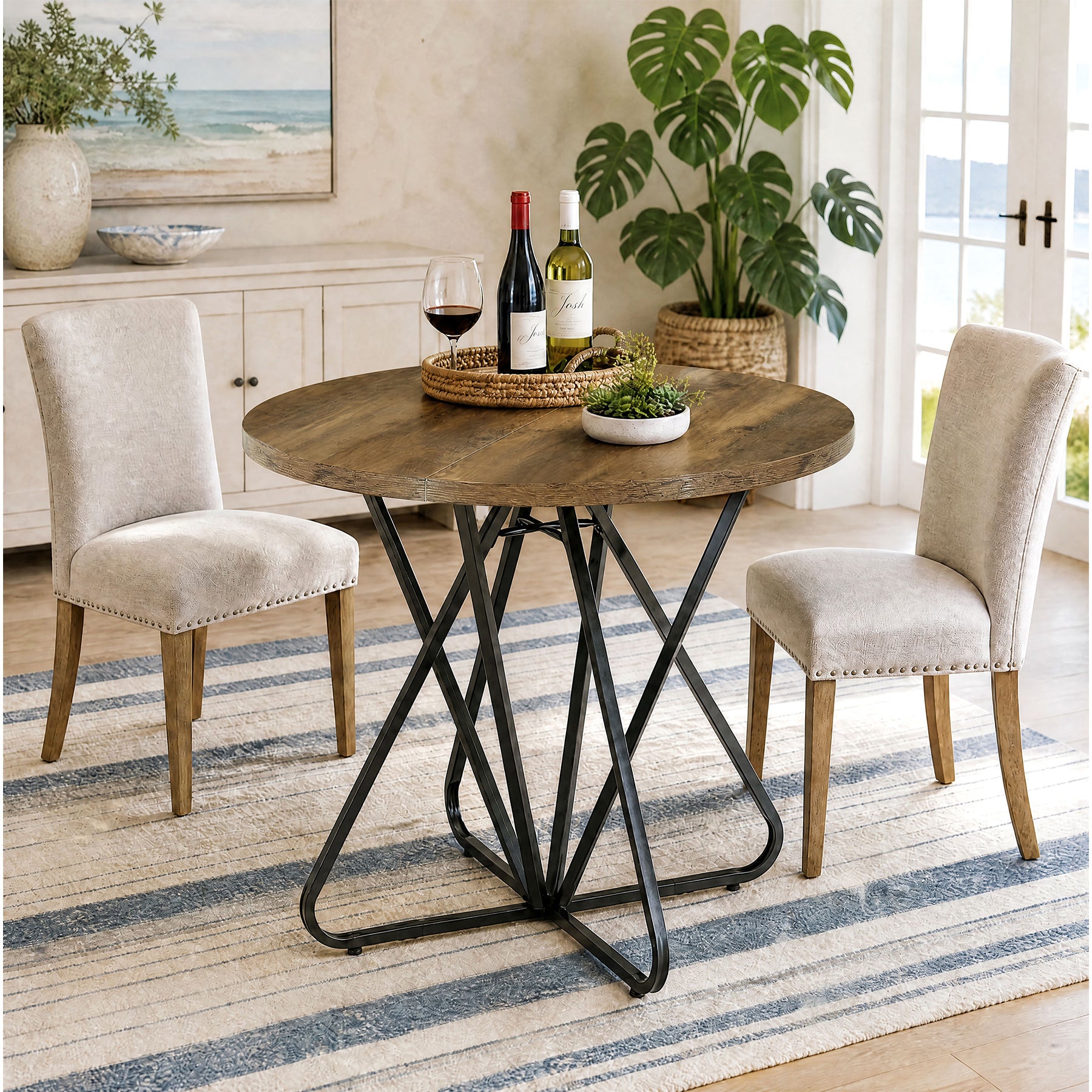 Tribesigns 31.5-Inch Round Dining Table with Geometric Metal Base, Small Kitchen Table for 2-3 People