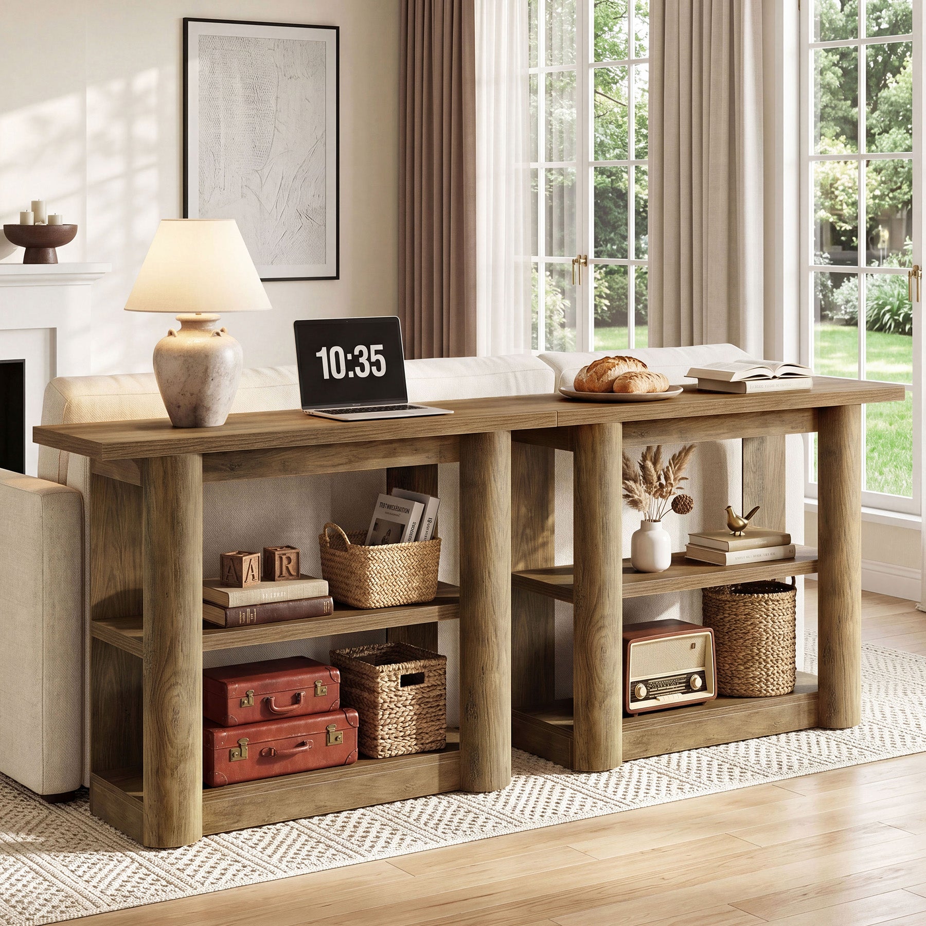 42-Inch Farmhouse Console Table, 3-Tier Narrow Sofa Table with Shelves for Entryway, Living Room