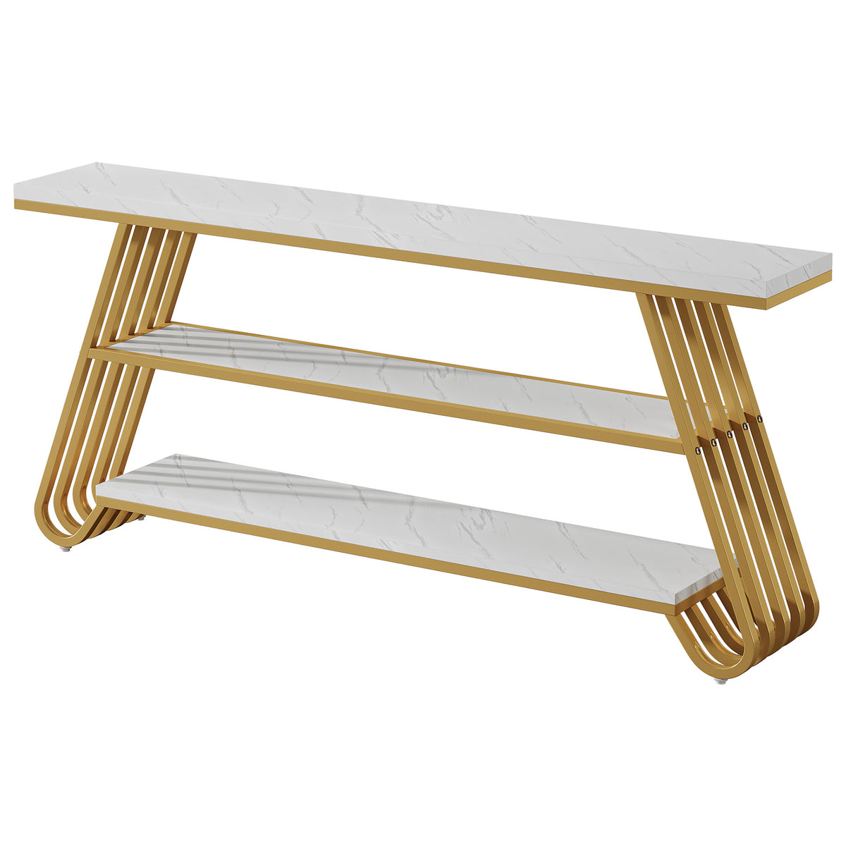 Tribesigns 70.9-Inch Faux Marble Console Table with Storage, Gold Sofa Table for Living Room