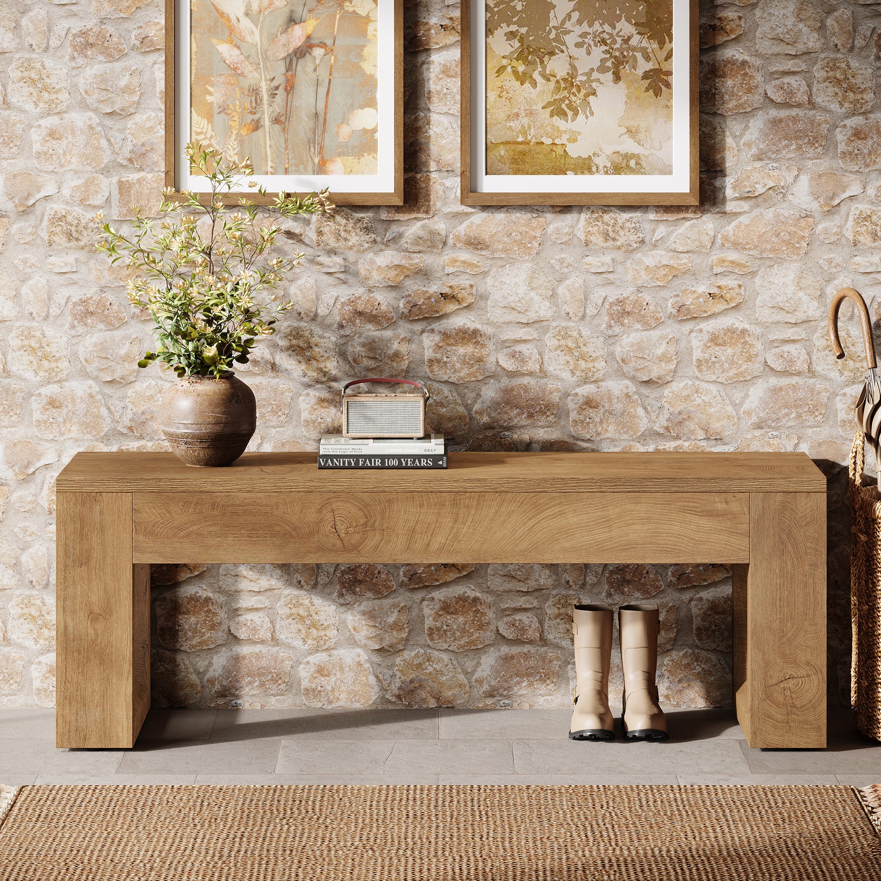 Tribesigns 47-Inch Farmhouse Entryway Bench, Long Wood Shoe Bench with Reinforced MDF Structure for Hallway