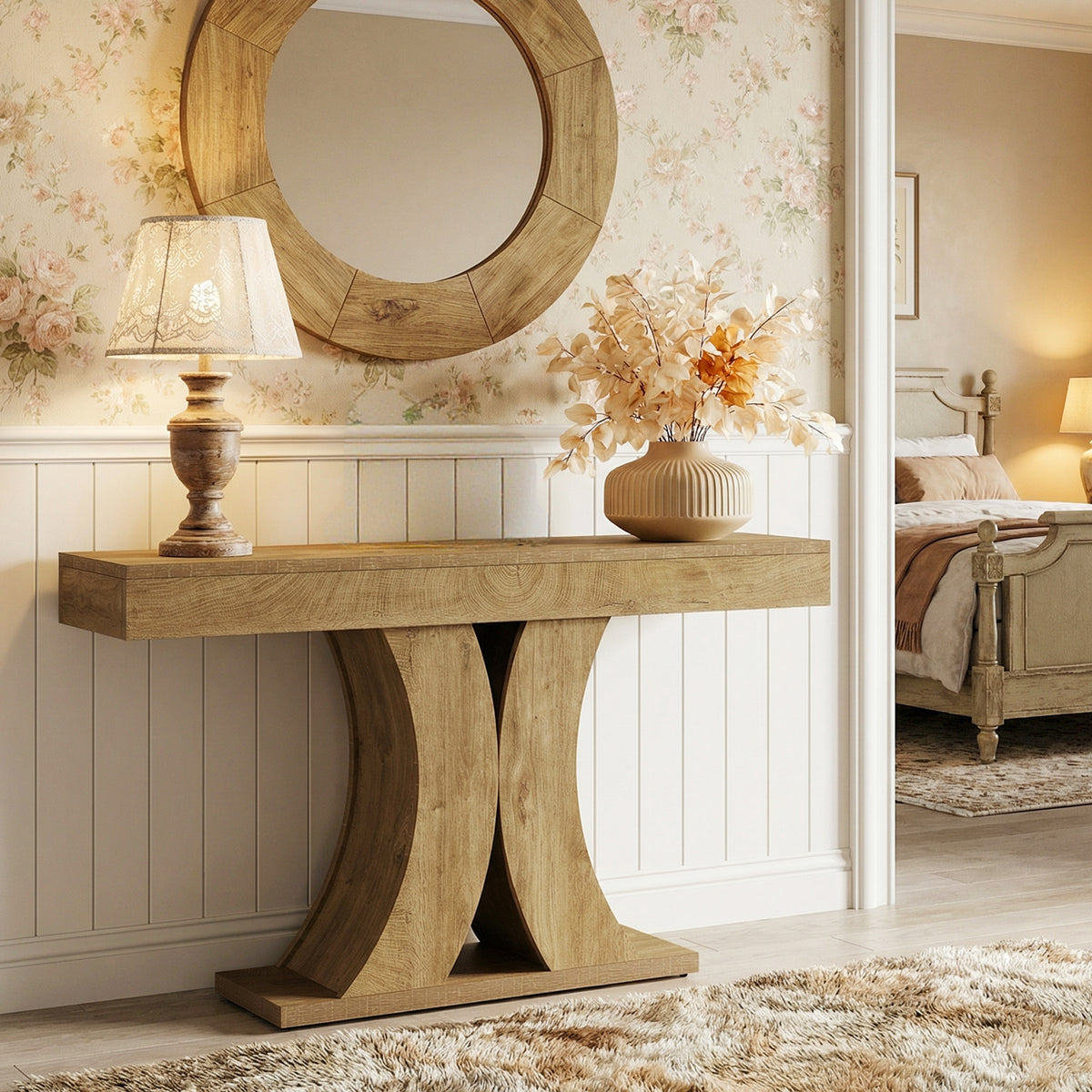 Tribesigns 59" Farmhouse Console Table with Double-Arch X-Frame, Narrow Sofa Table for Entryway